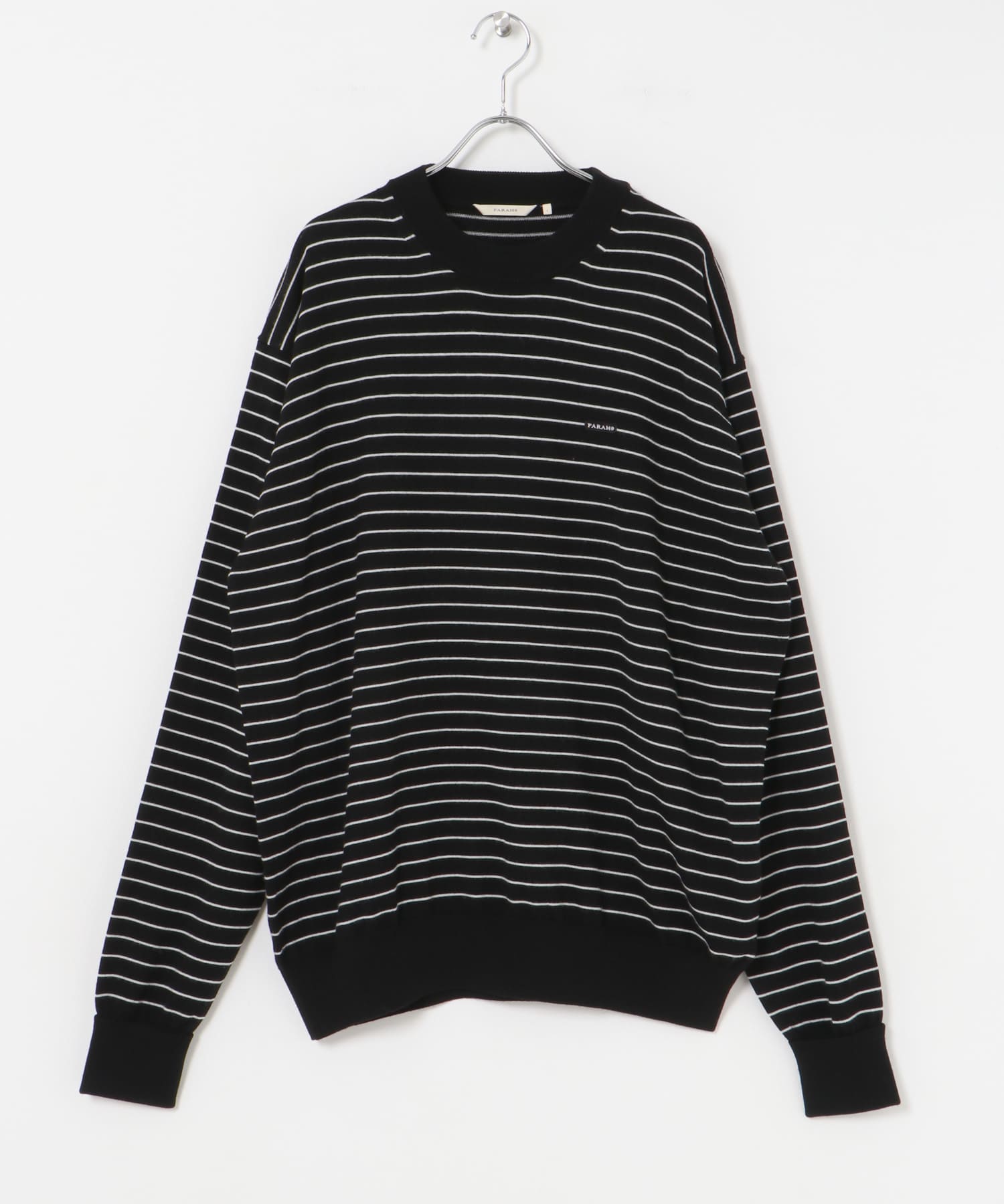 FARAH　High Gauge Striped Crew-Neck Sweater Black M