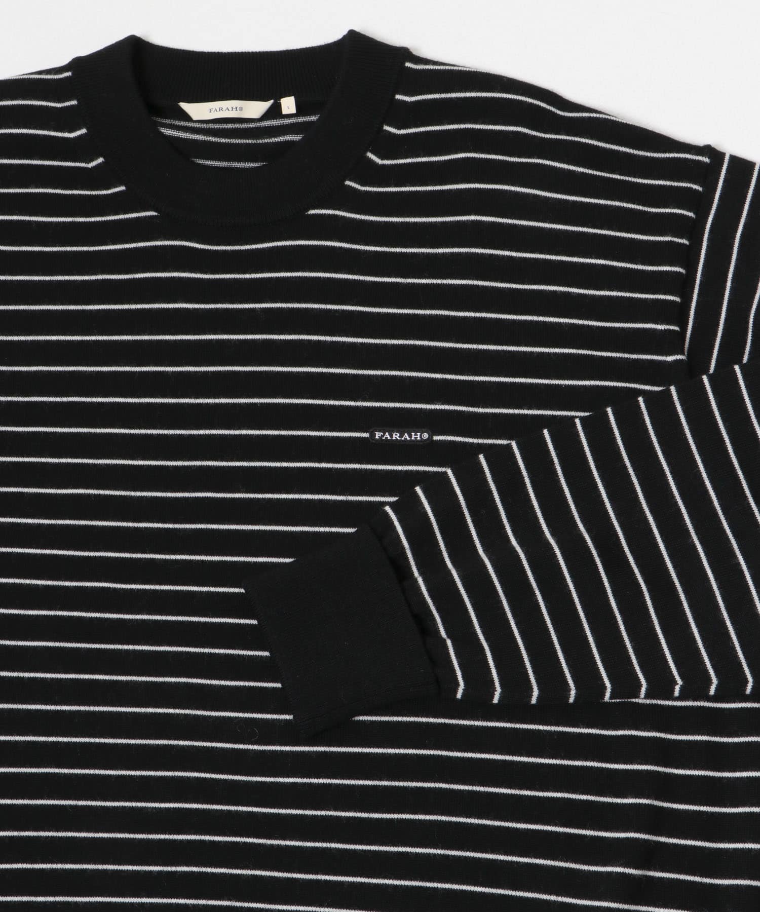 FARAH　High Gauge Striped Crew-Neck Sweater Black M