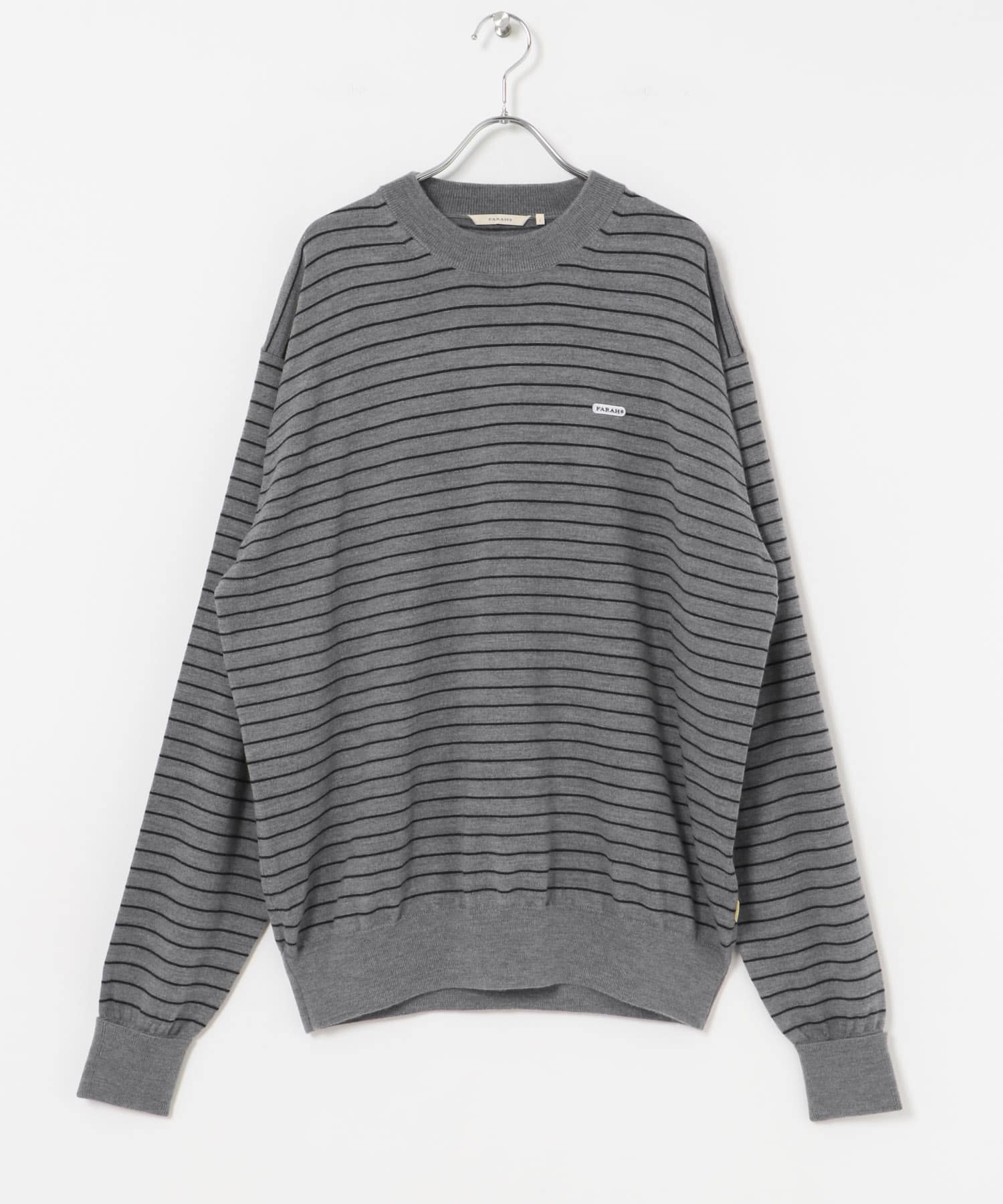 FARAH　High Gauge Striped Crew-Neck Sweater Gray M