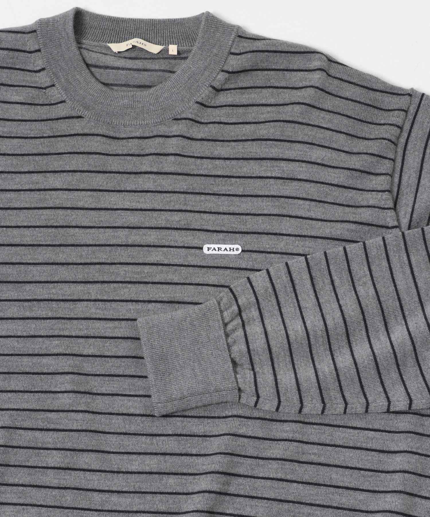 FARAH　High Gauge Striped Crew-Neck Sweater Gray M