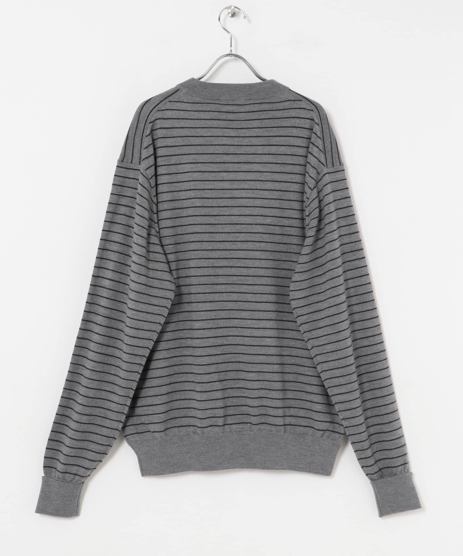 FARAH　High Gauge Striped Crew-Neck Sweater Gray M