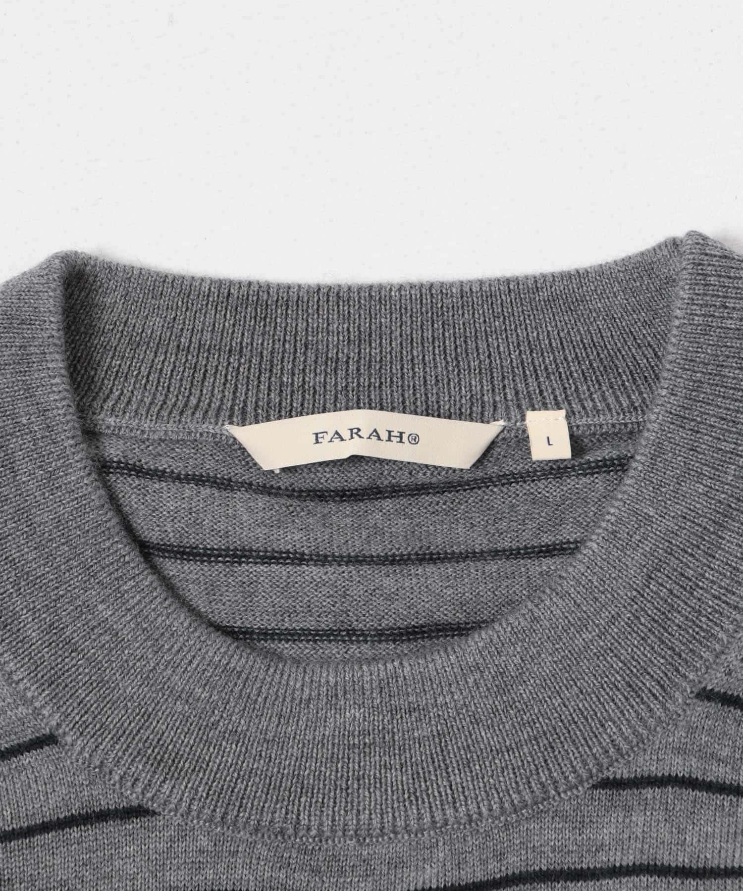 FARAH　High Gauge Striped Crew-Neck Sweater Gray M