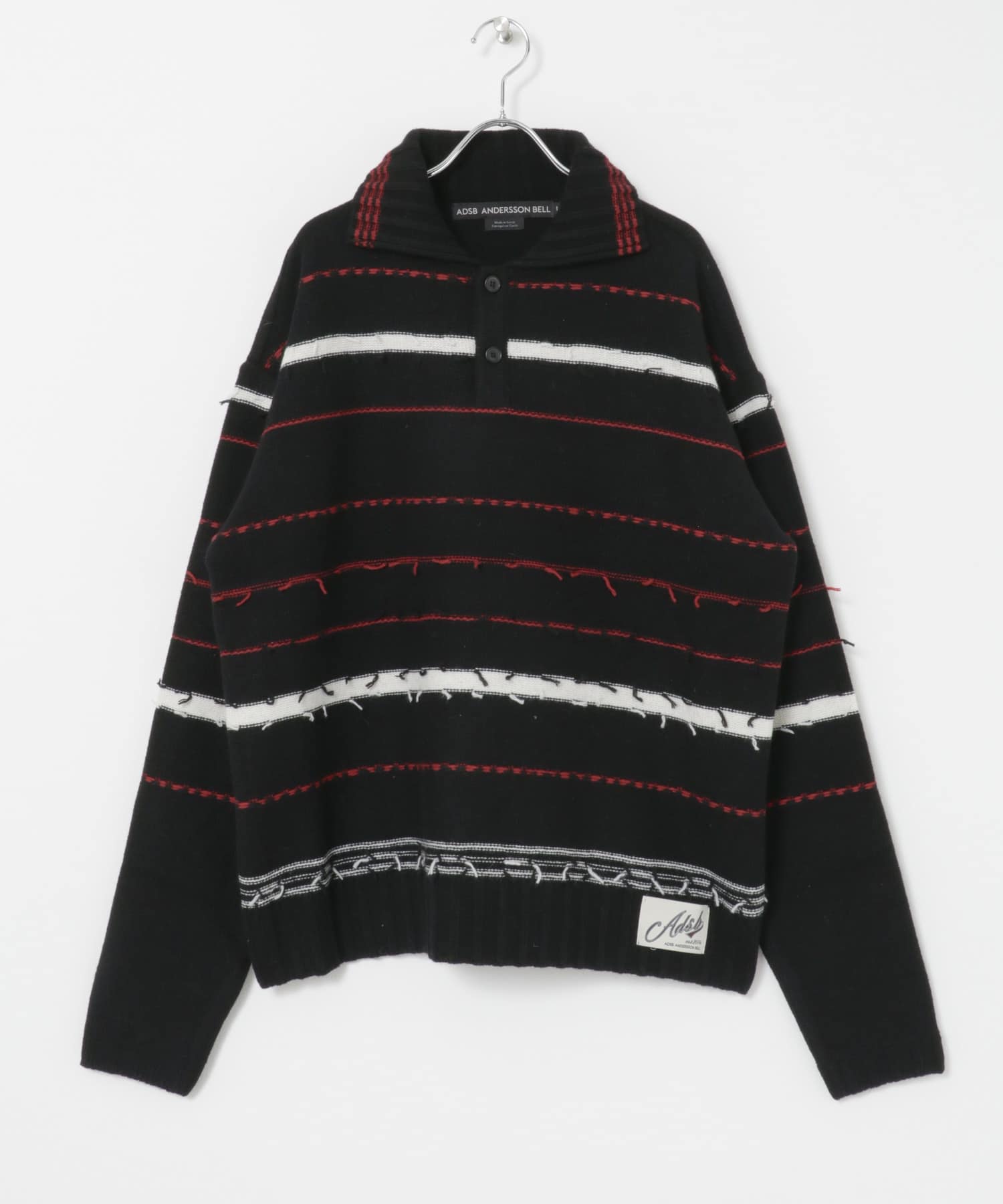 Andersson Bell　B&W STRIPE POLO SWEATER BLACK M