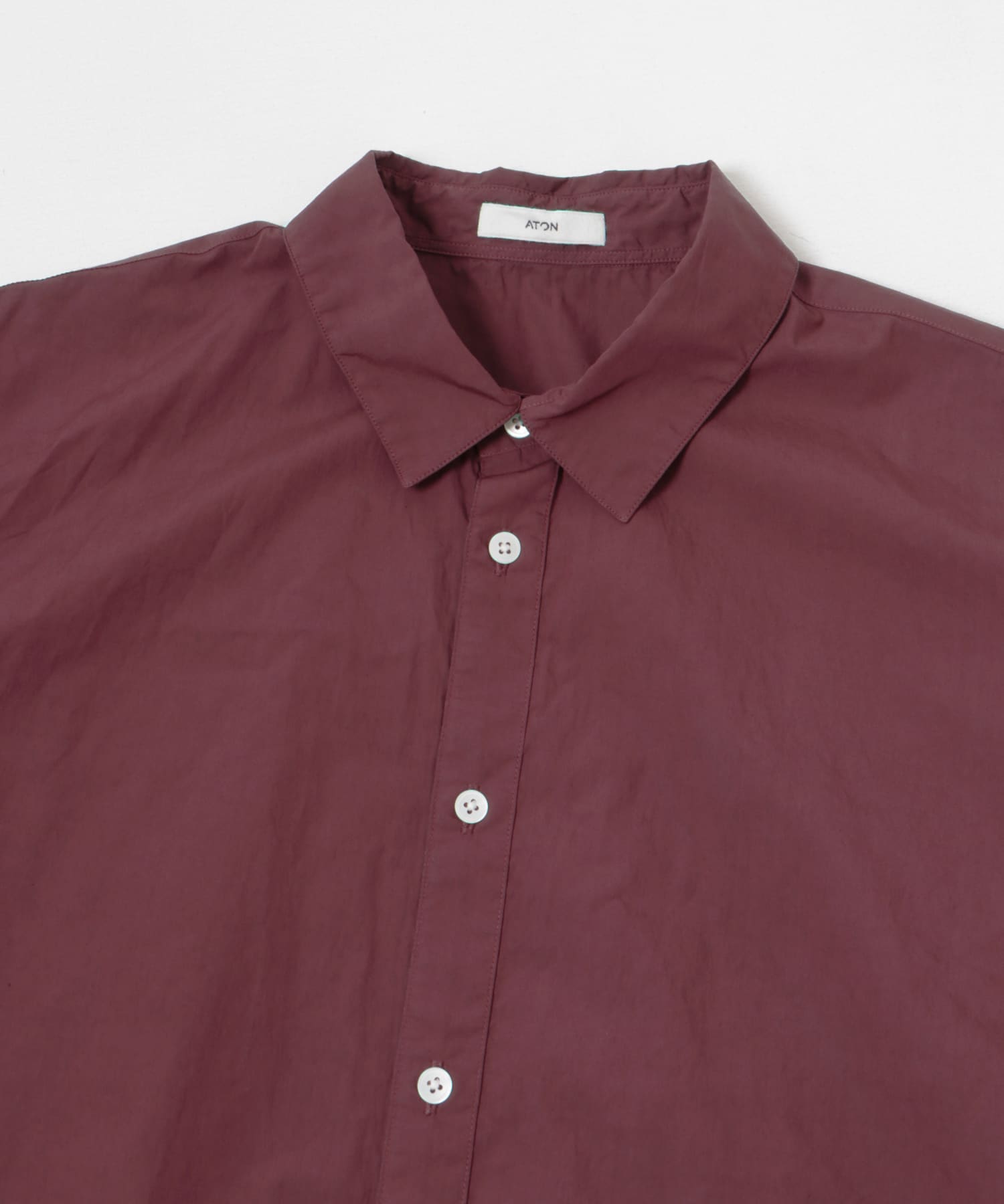 ATON　COTTON LAWN OS SHORT-SLEEVE SHIRTS BURGUNDY 4