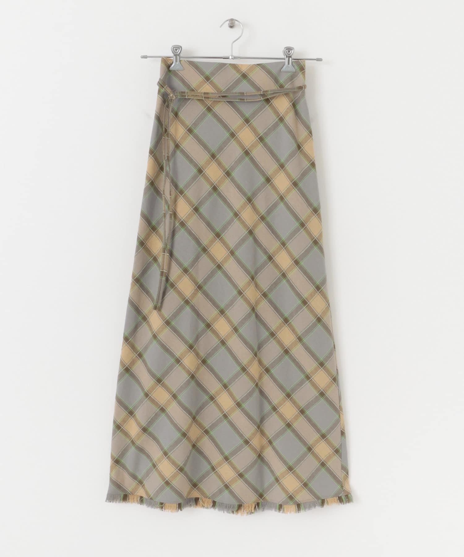 バイアスチェックフリンジスカート GRY×BEG 36