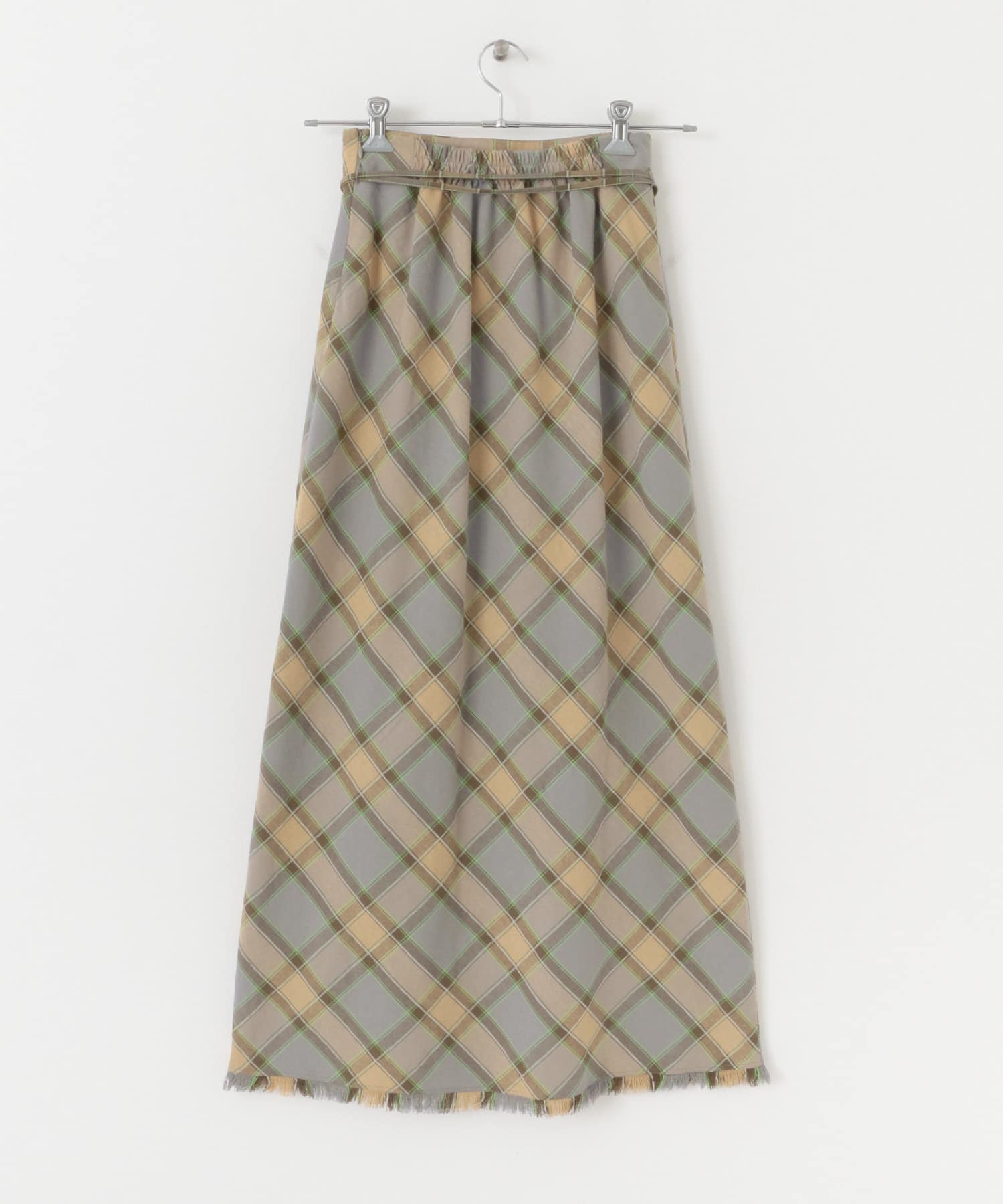 バイアスチェックフリンジスカート GRY×BEG 36