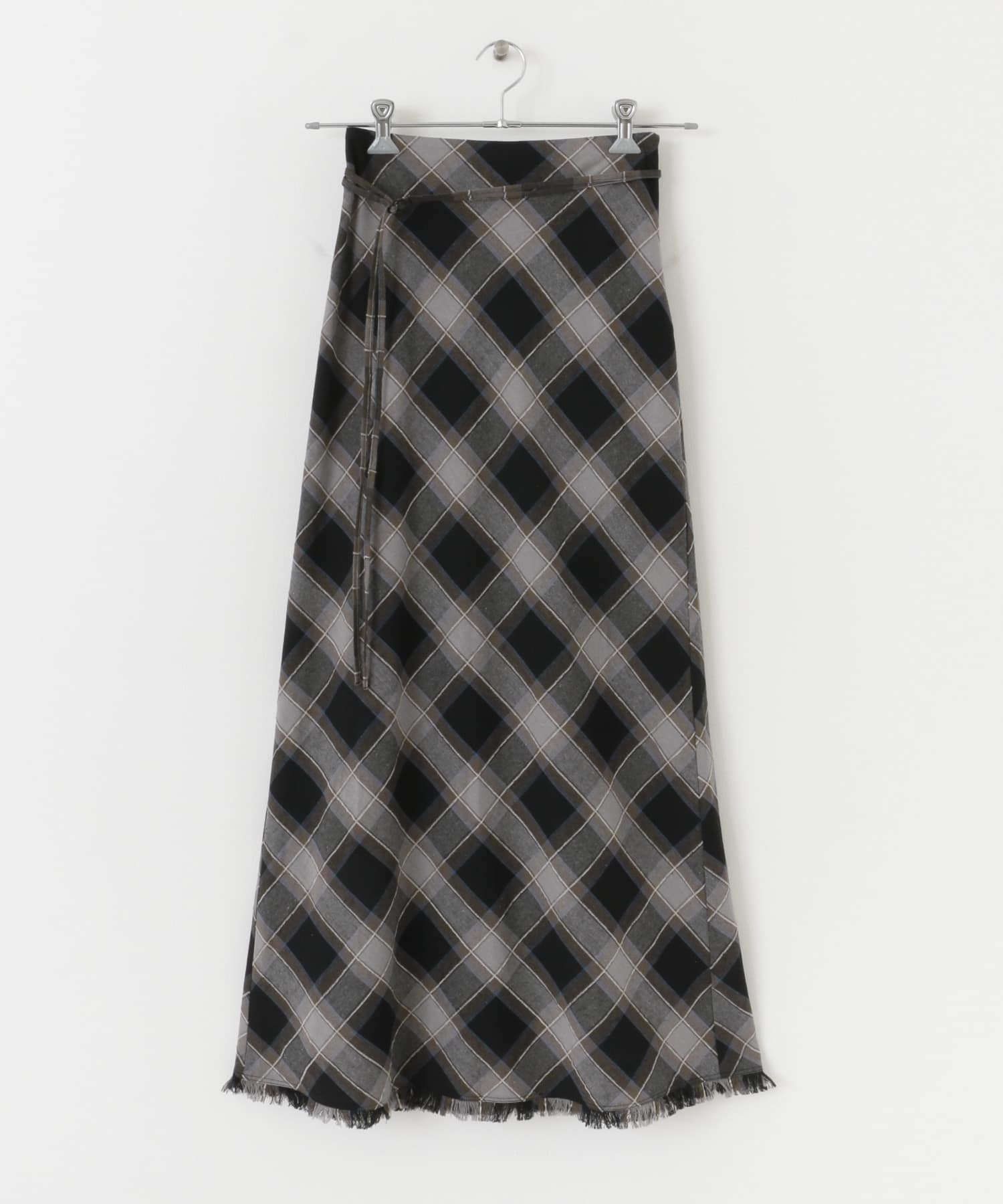 バイアスチェックフリンジスカート BLK×BRN 36