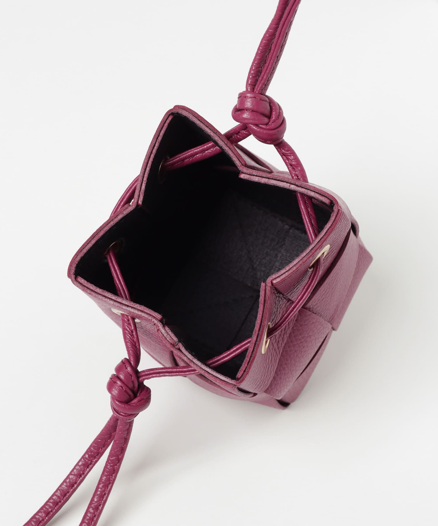 メッシュ巾着レザーバッグ BORDEAUX -