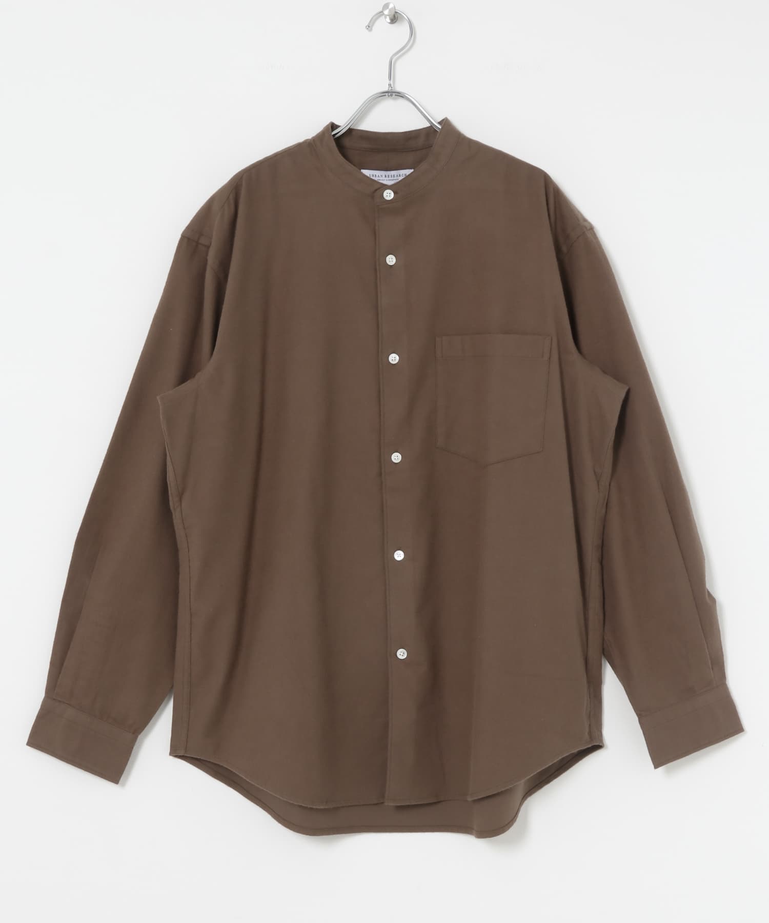 『UR TECH』バンドカラーシャツ BROWN S