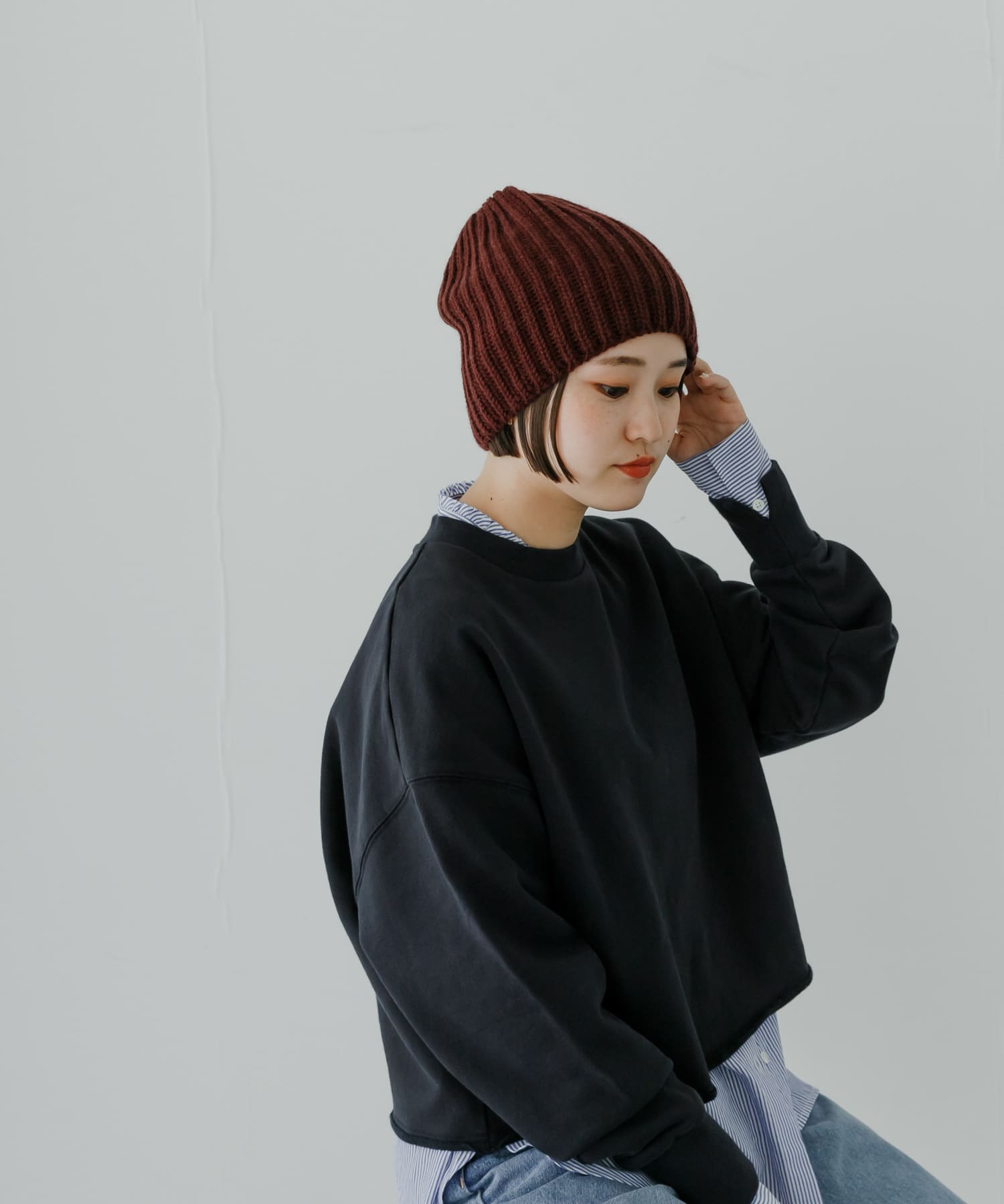 ニットキャップ BURGUNDY FREE