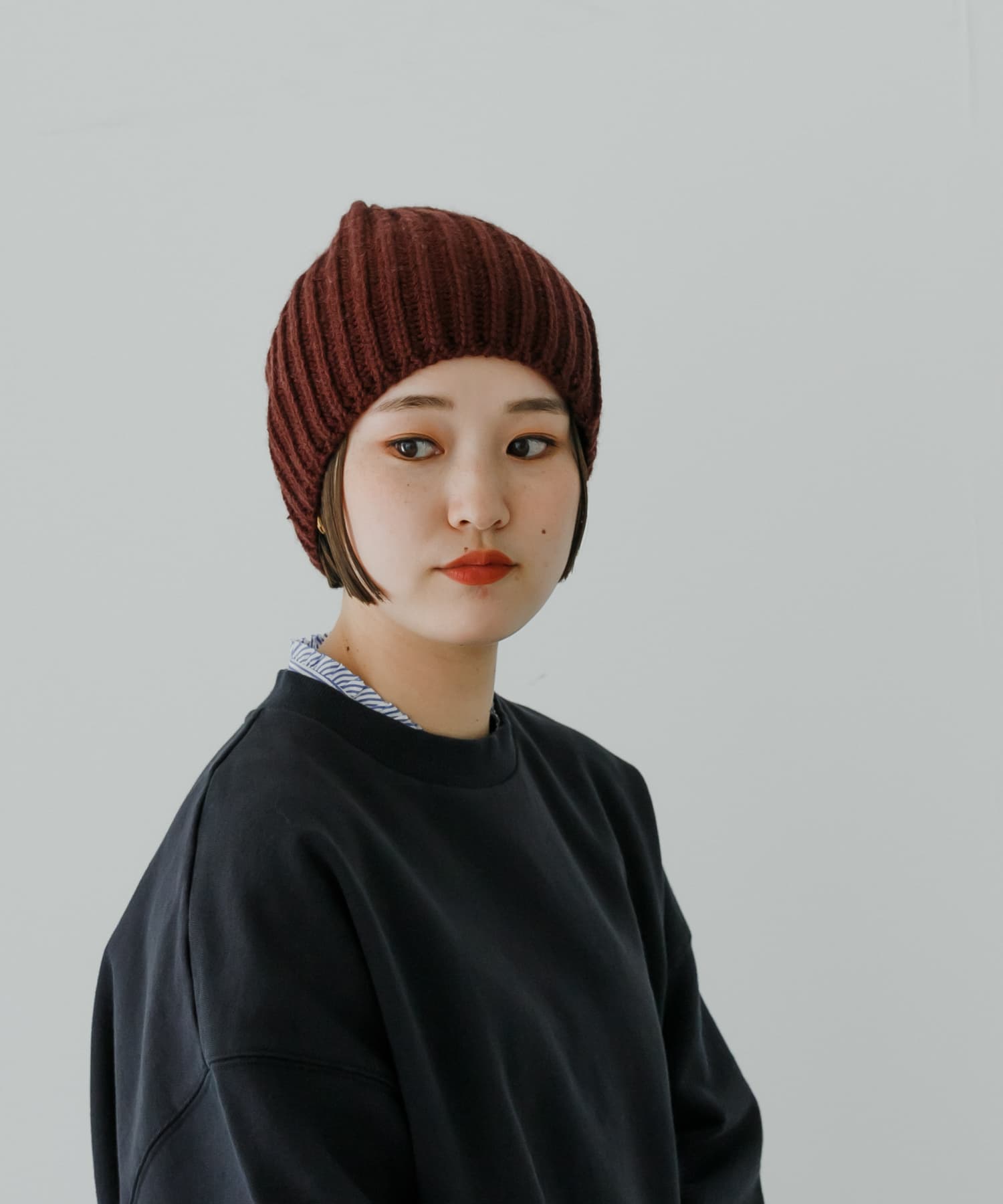 ニットキャップ BURGUNDY FREE