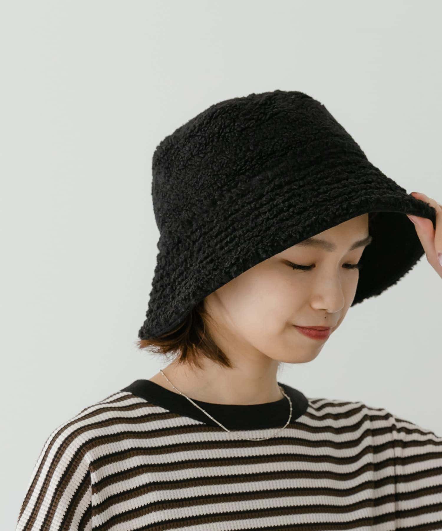 リバーシブルボアバケットハット BLACK FREE
