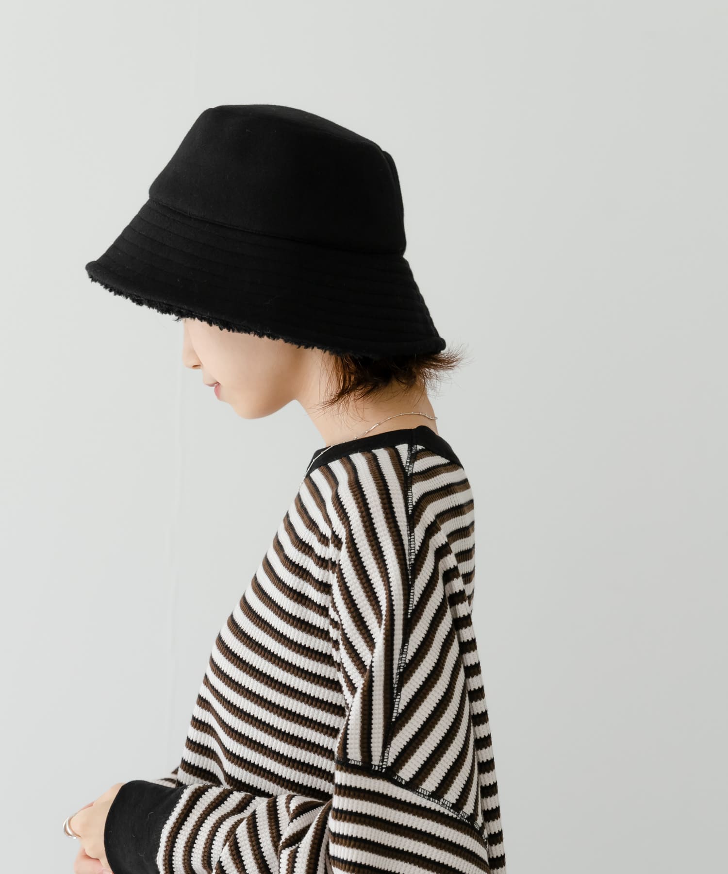 リバーシブルボアバケットハット BLACK FREE