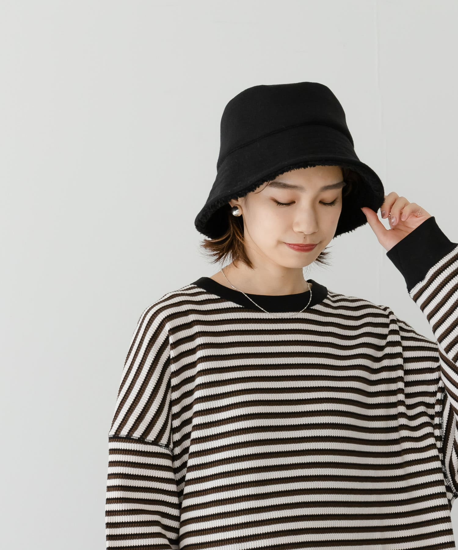 リバーシブルボアバケットハット BLACK FREE