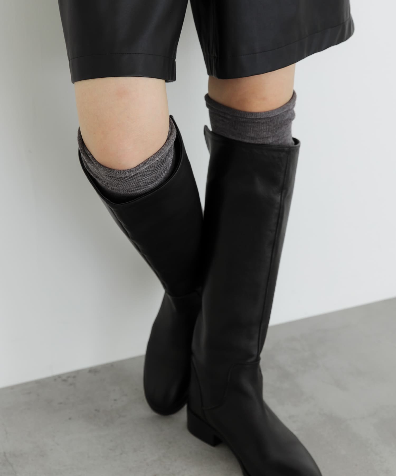 ウールコットンハイソックス CHARCOAL FREE