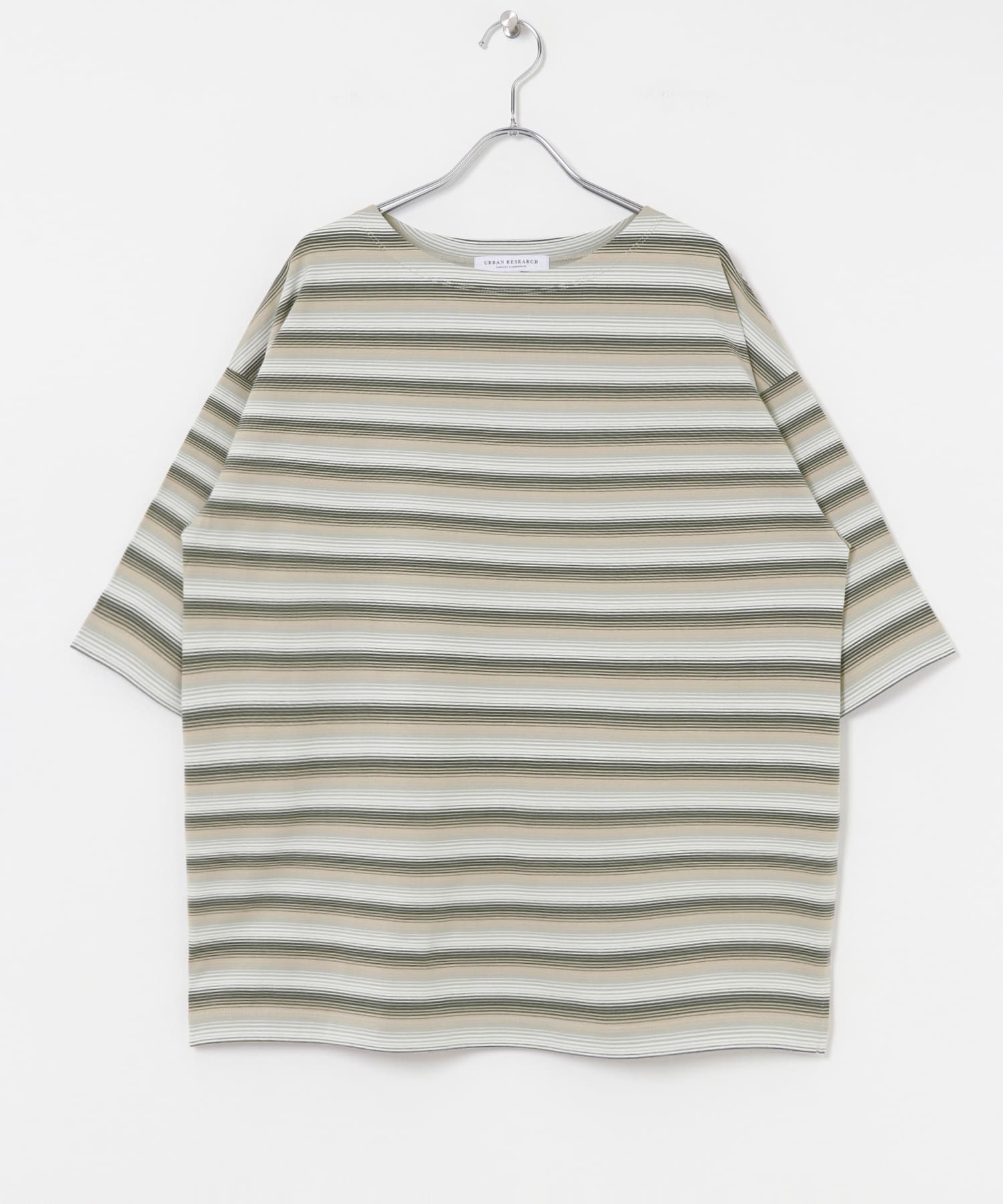 マルチボーダーボートネックTシャツ GRAY M