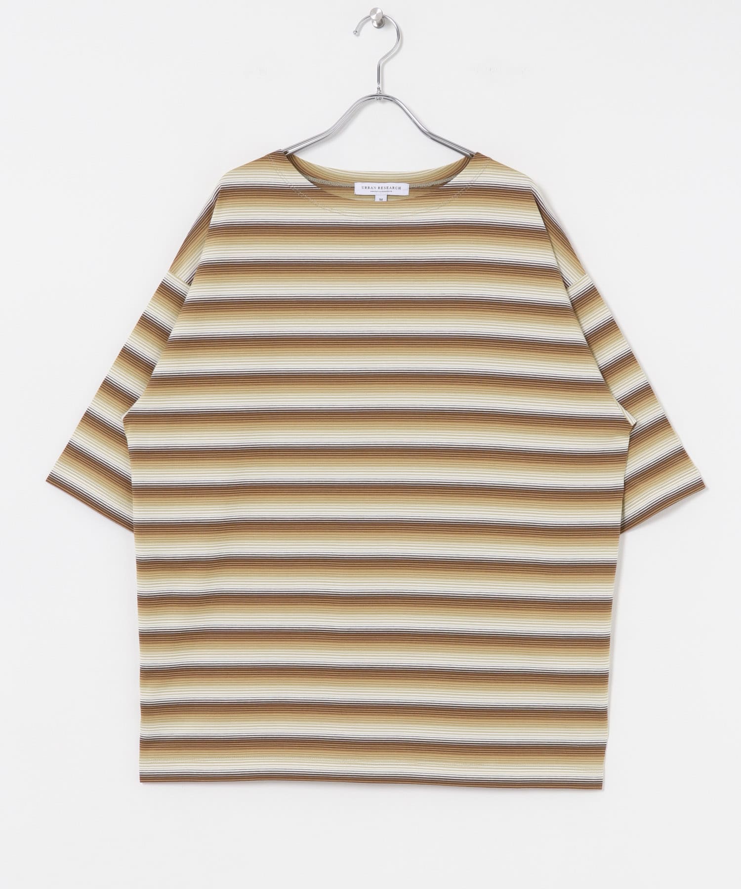マルチボーダーボートネックTシャツ BROWN M