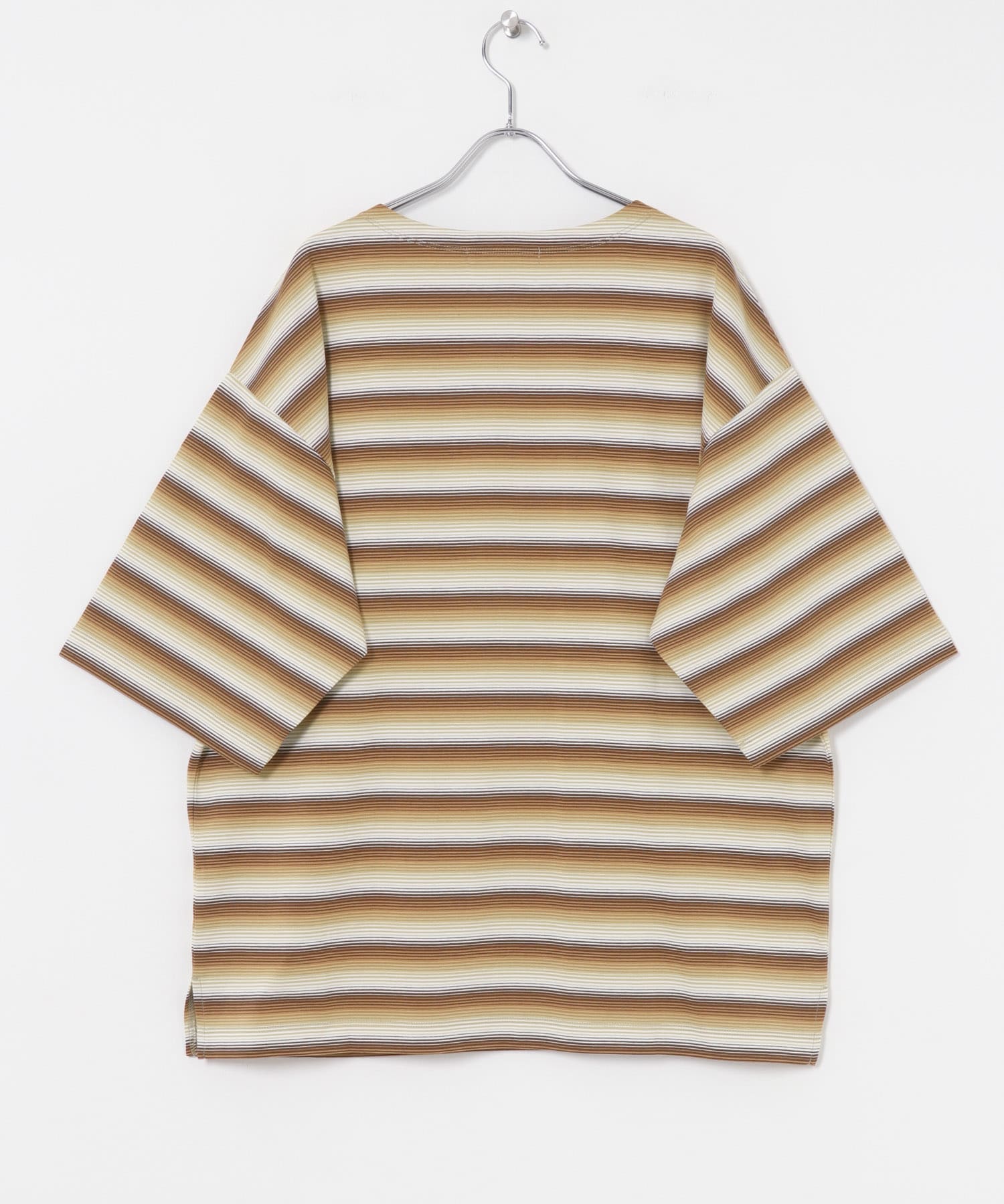 マルチボーダーボートネックTシャツ BROWN M