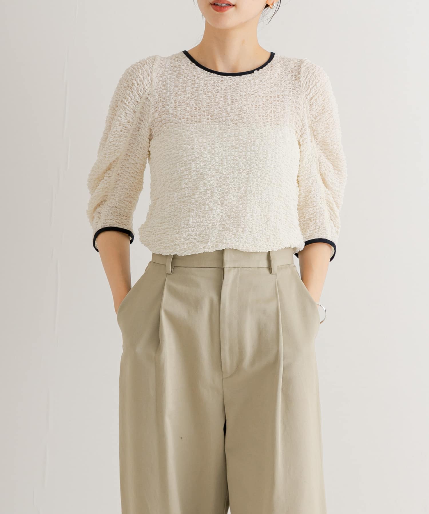 シャーリングハーフスリーブプルオーバー
