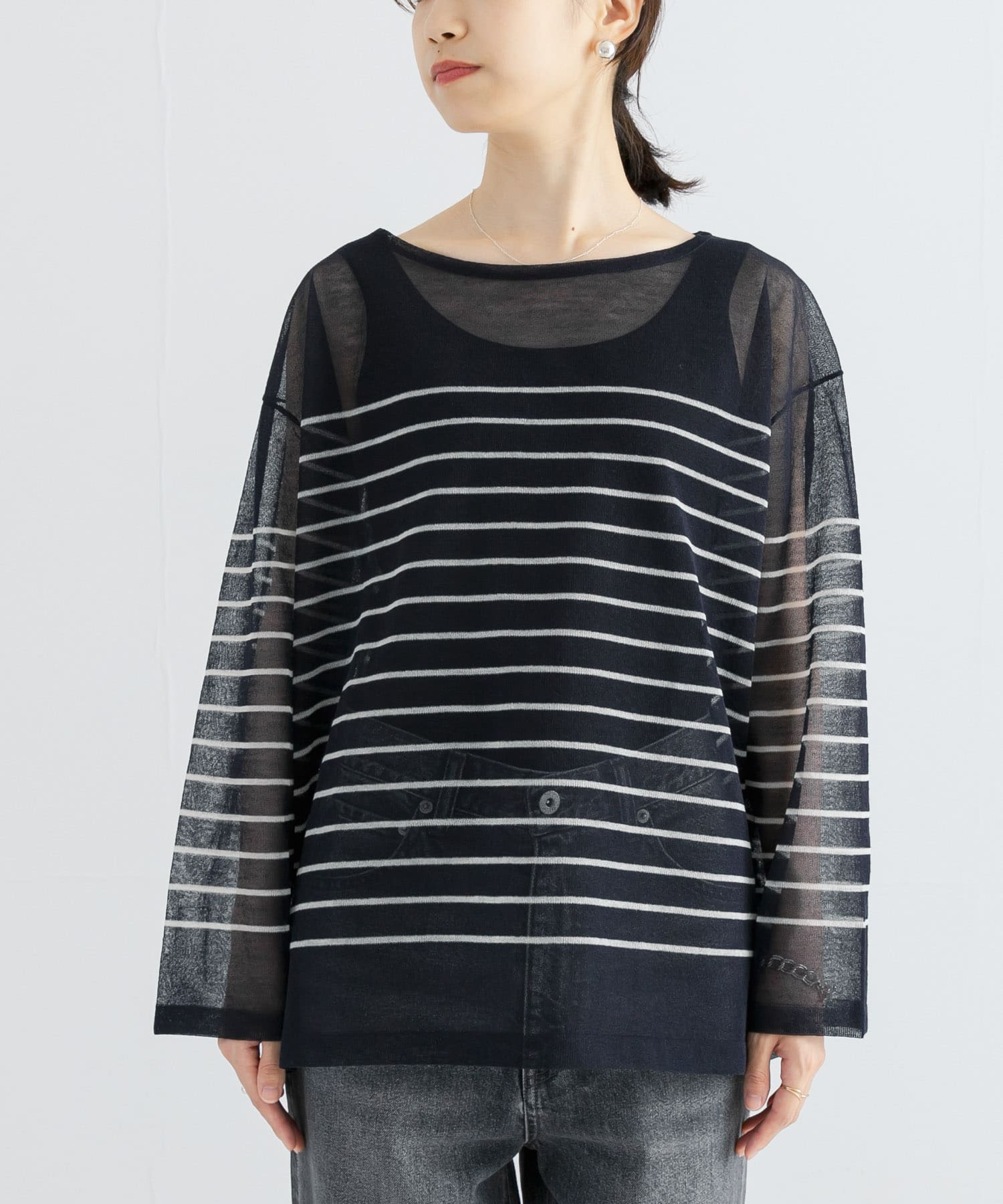 ボートネックシアーニット NAVYxOFF FREE