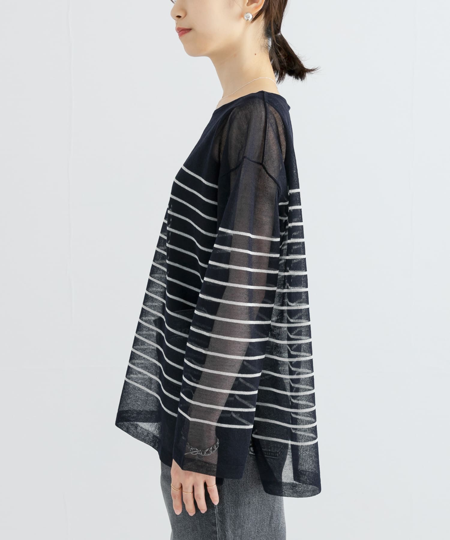 ボートネックシアーニット NAVYxOFF FREE