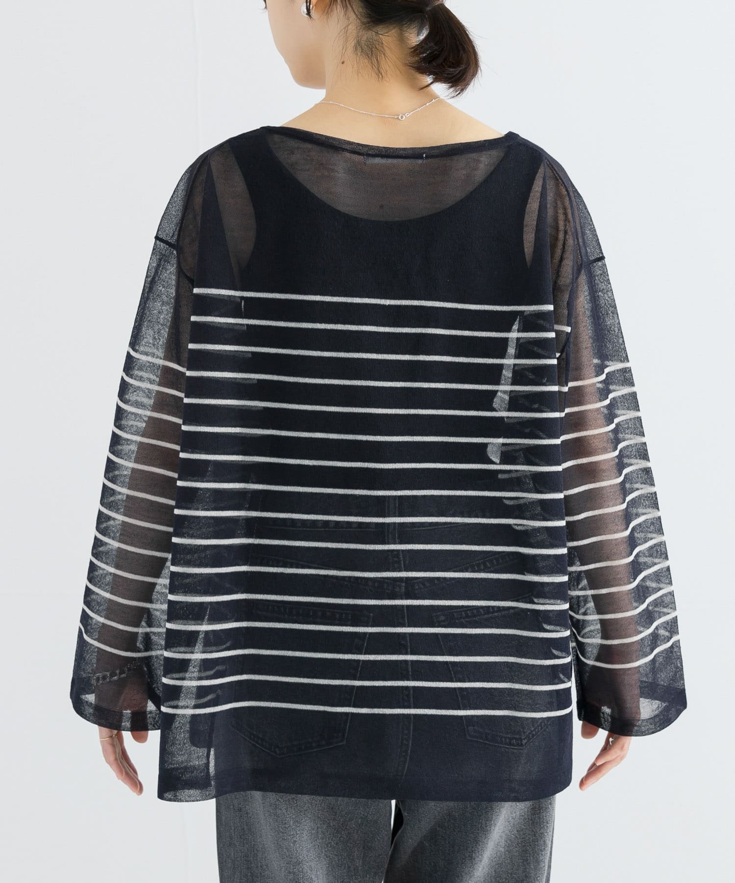 ボートネックシアーニット NAVYxOFF FREE
