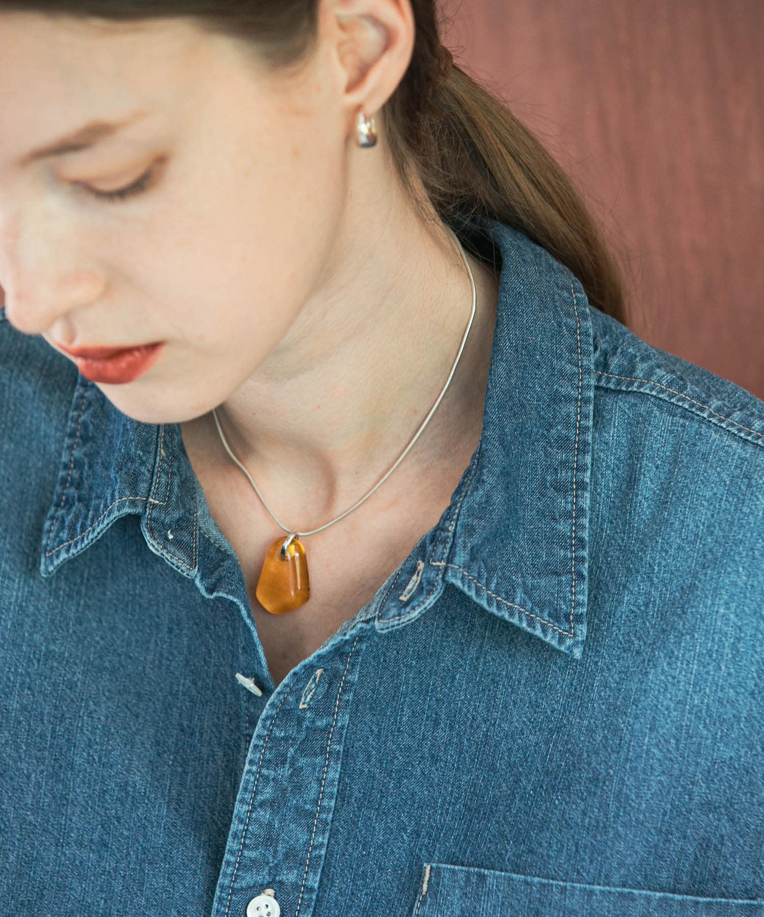 decor『デコール』　Rectangleglass Necklace YELLOW -