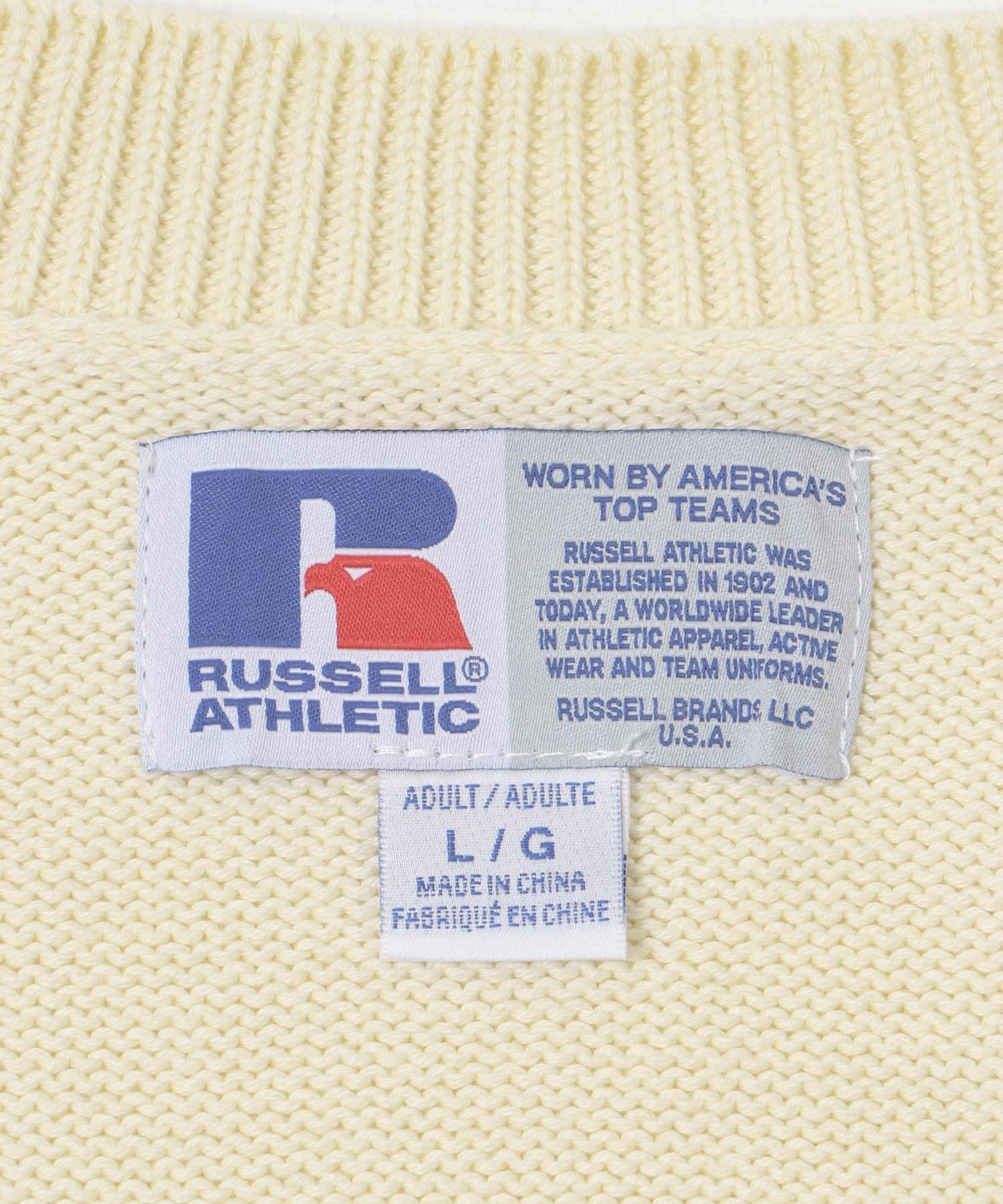 『別注』RUSSELL ATHLETIC×UR　CREW NECK CARDIGAN IVORY M