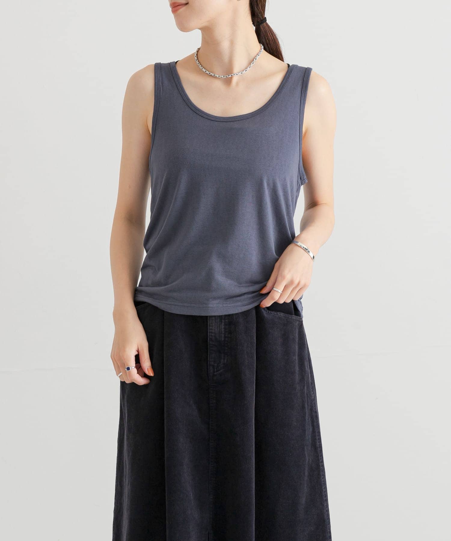 Uネックシアータンクトップ NAVY FREE