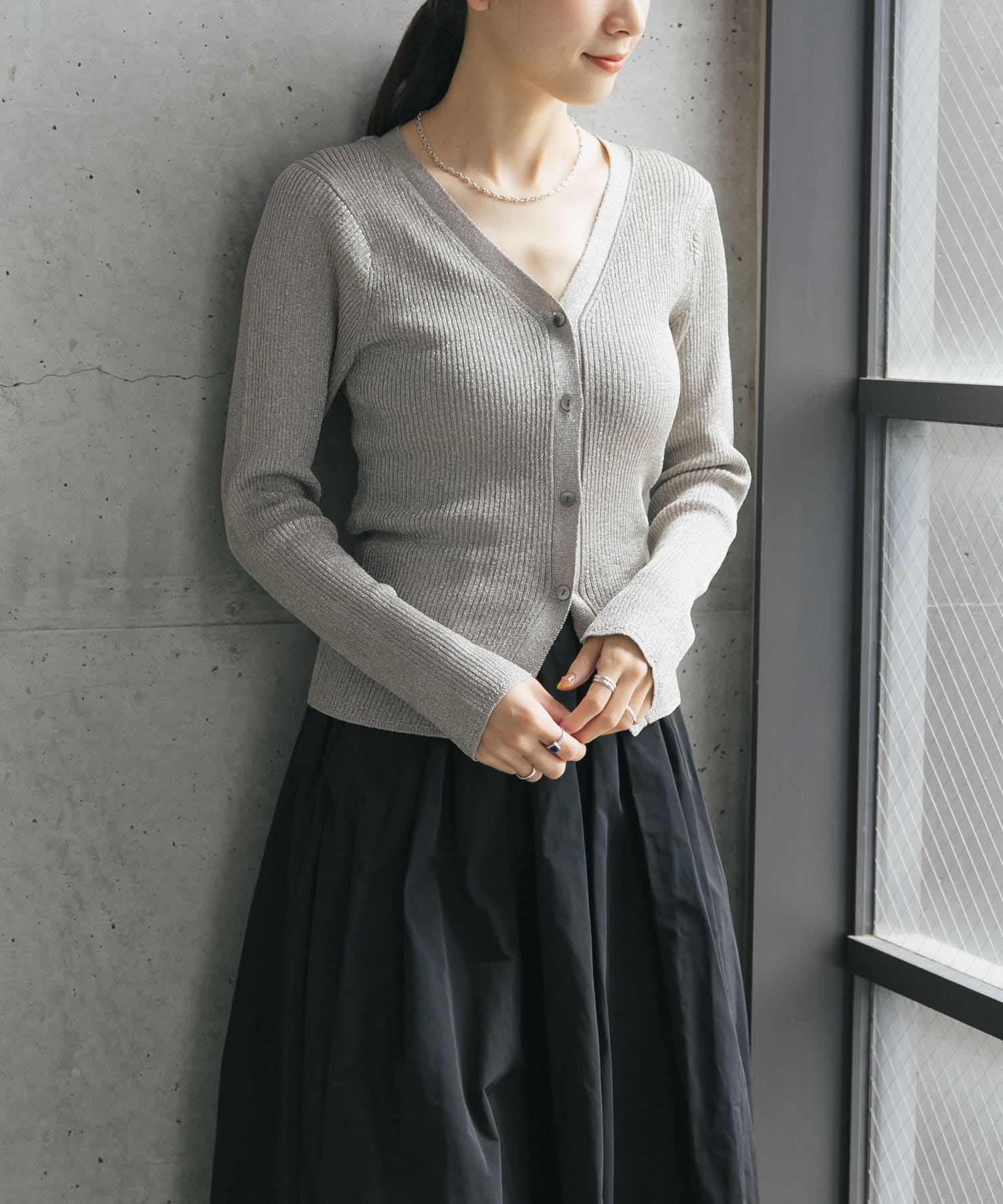 ラメリブニットカーディガン