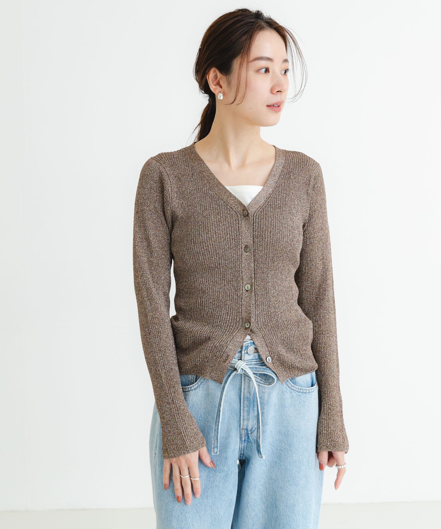 ラメリブニットカーディガン