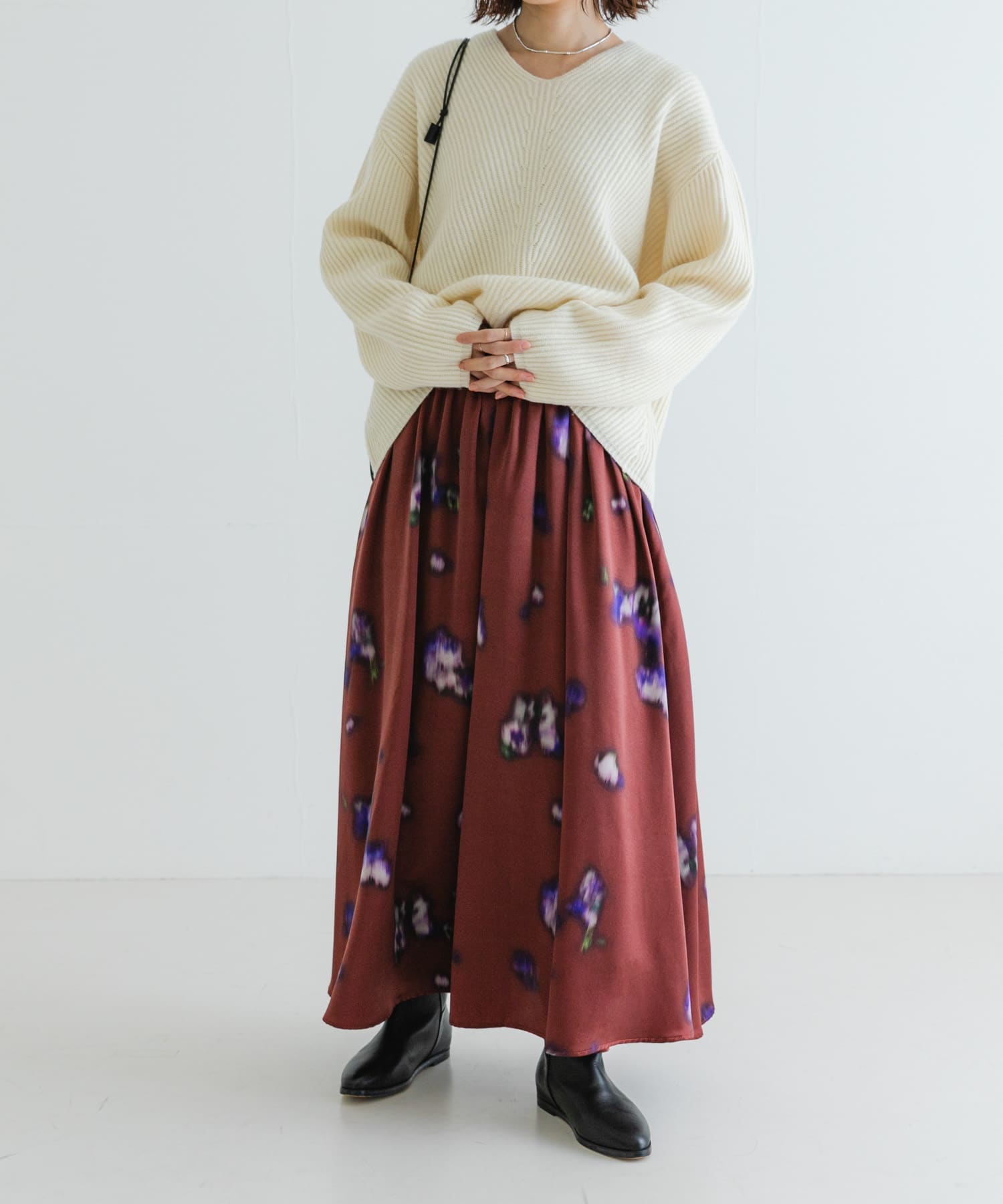 フラワープリントギャザーロングスカート