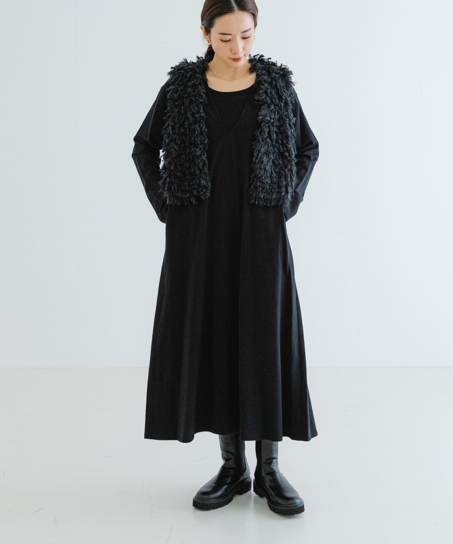 Diagram 黒ロングワンピース MADE IN JAPAN』Vネックロングワンピース(FREE L.BEIGE): ワンピース