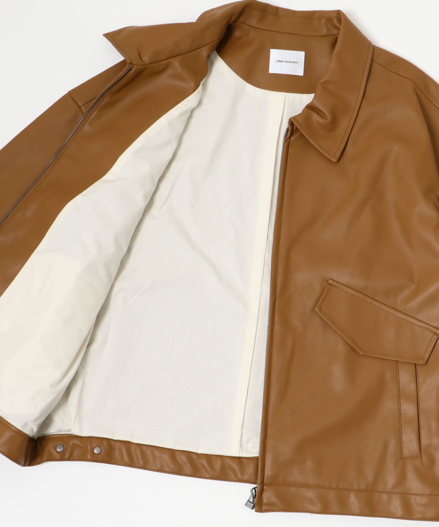 レザーライクジップブルゾン CAMEL FREE