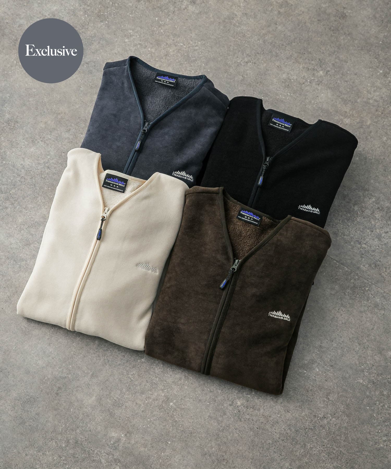 『別注』THOUSAND MILE×URBAN RESEARCH　ニットフリースカーディガン CHARCOAL L