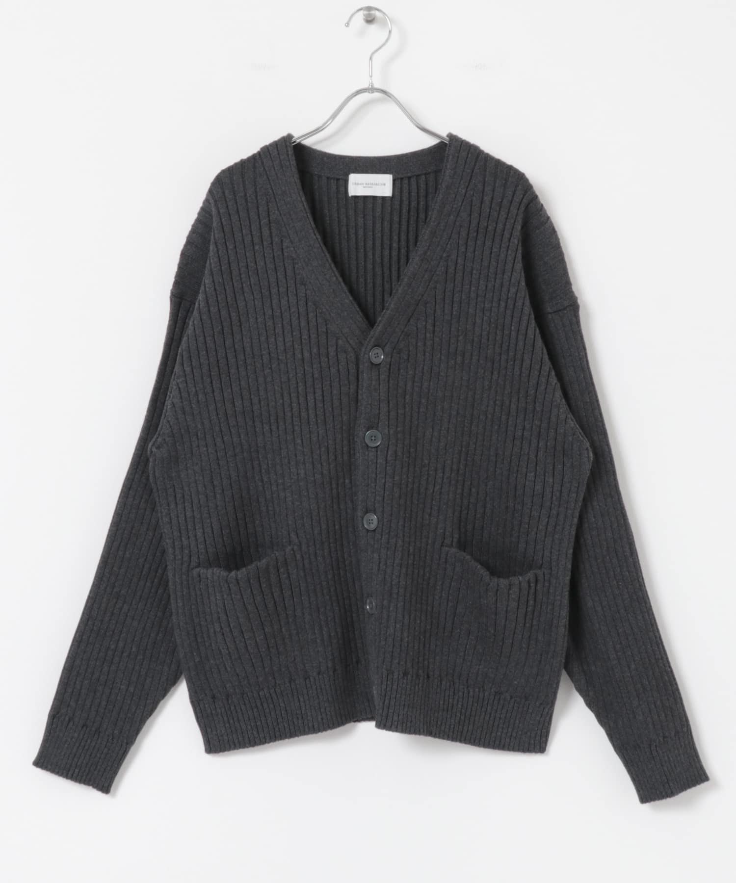 new basic COTTON CASHMERE WIDE RIB CARDIGAN(M CHARCOAL): トップス