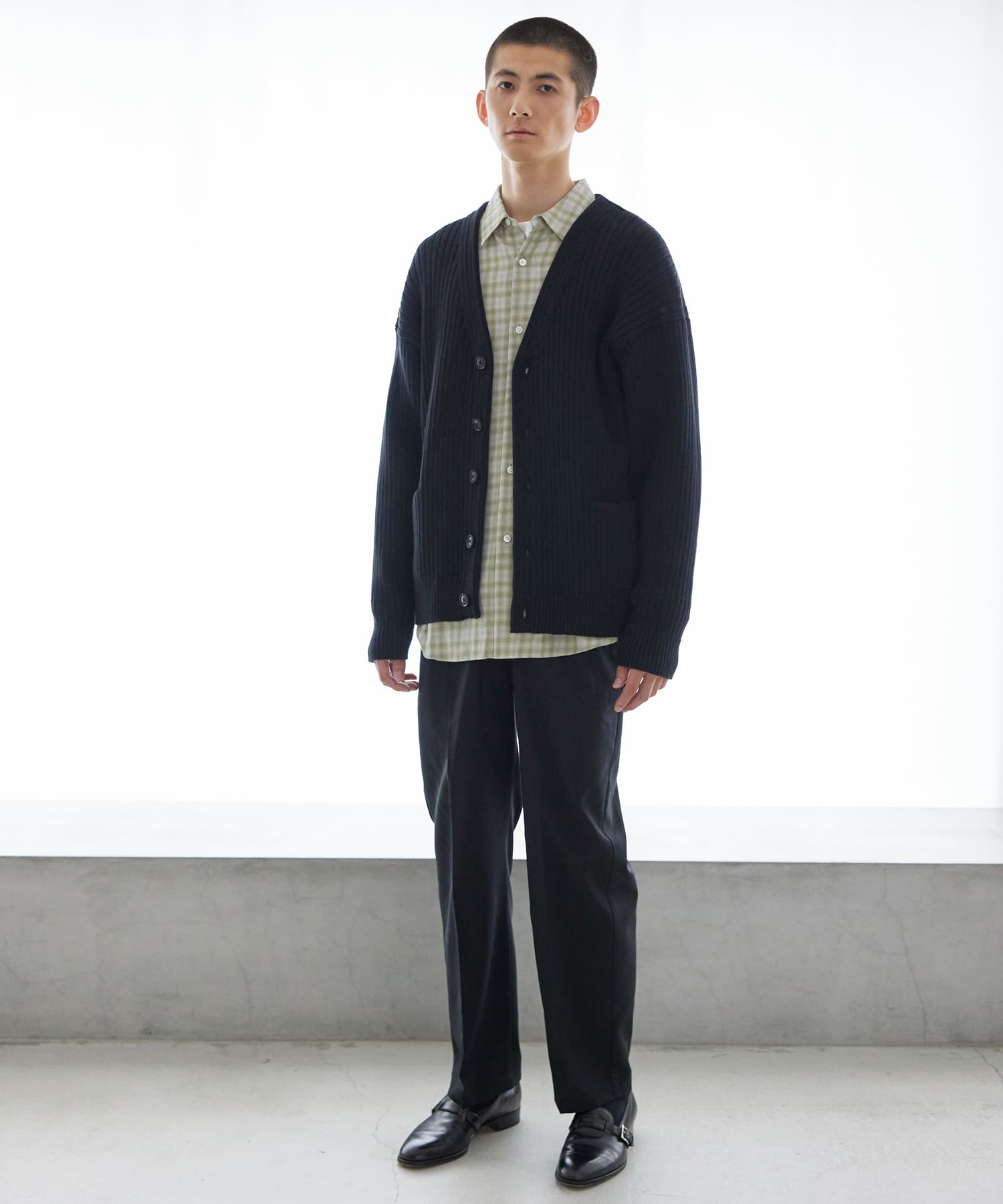 new basic COTTON CASHMERE WIDE RIB CARDIGAN(M CHARCOAL): トップス