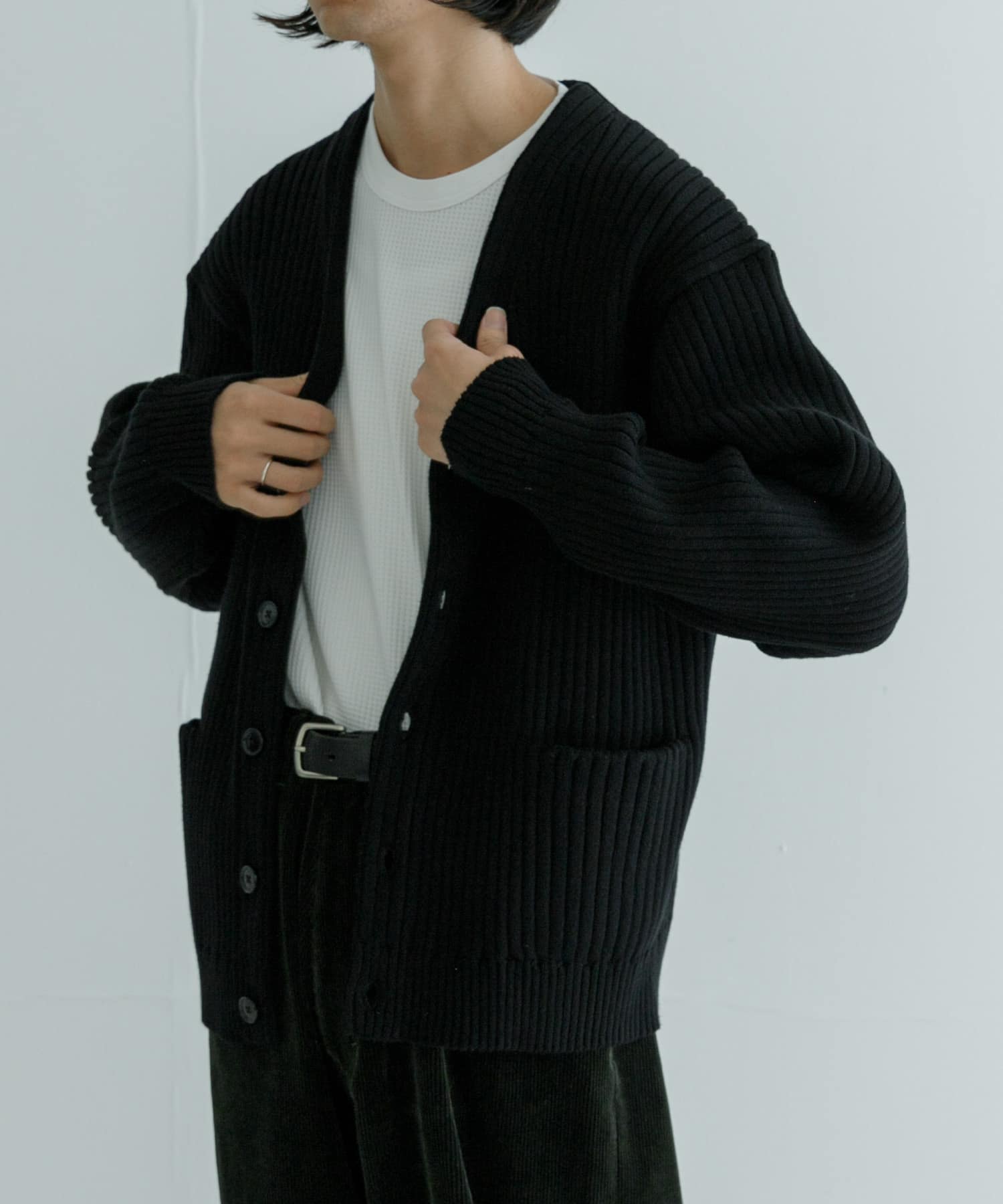new basic COTTON CASHMERE WIDE RIB CARDIGAN