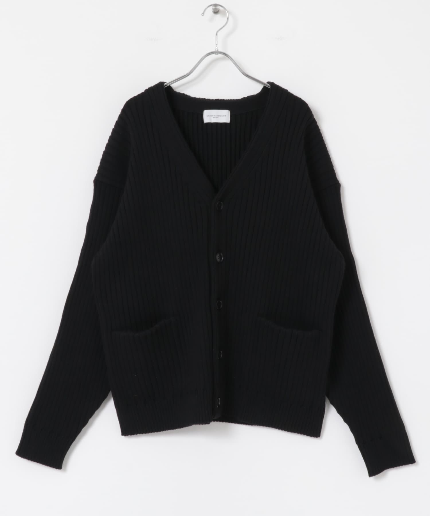 new basic COTTON CASHMERE WIDE RIB CARDIGAN(M CHARCOAL): トップス