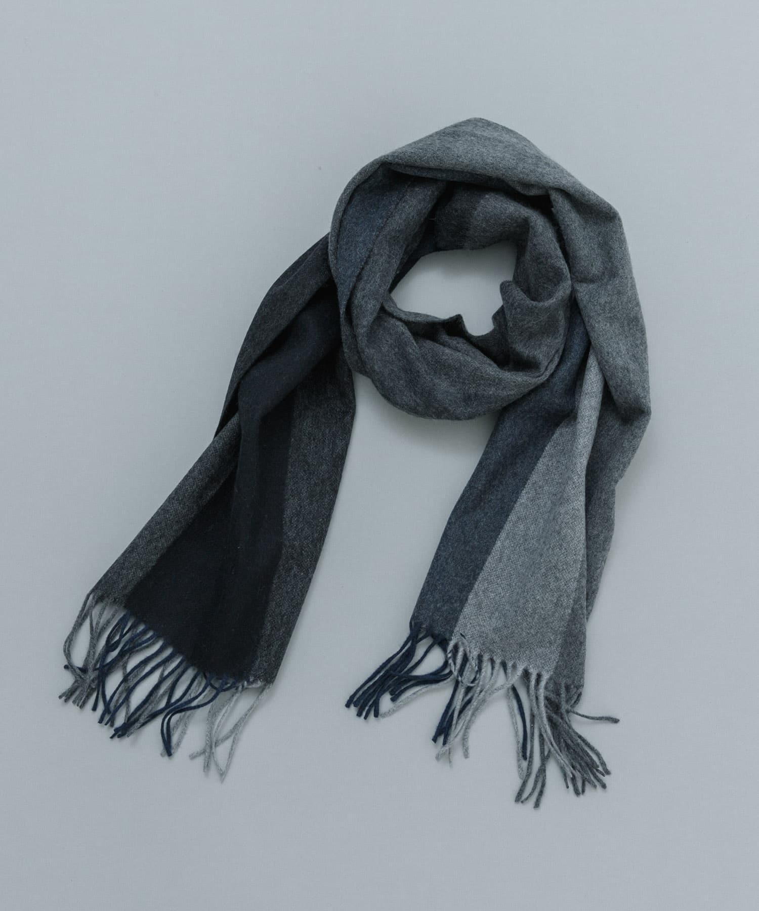チェックグラデーションカシミヤマフラー NAVY×GRY FREE