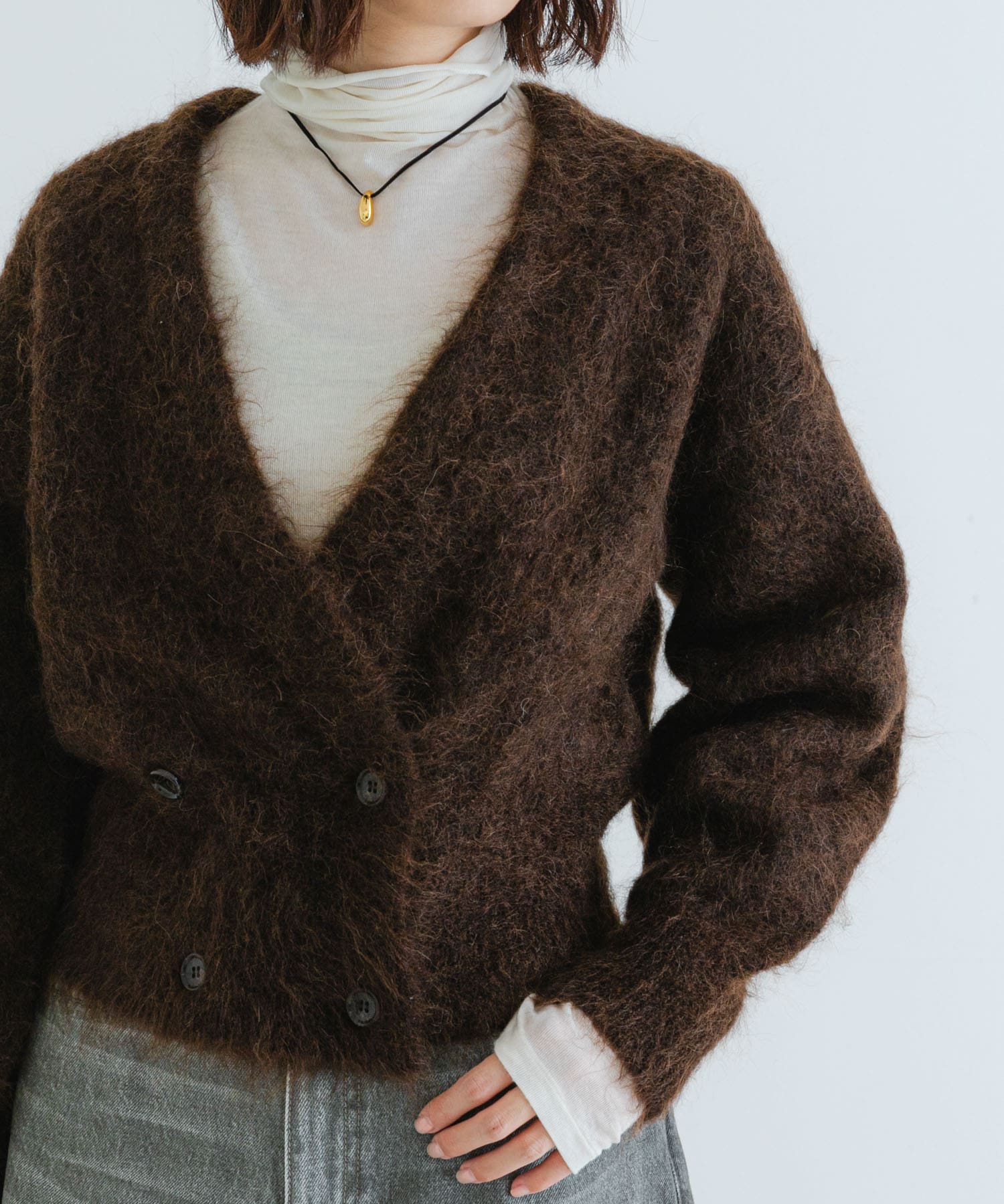 アルパカシャギーダブルカーディガン