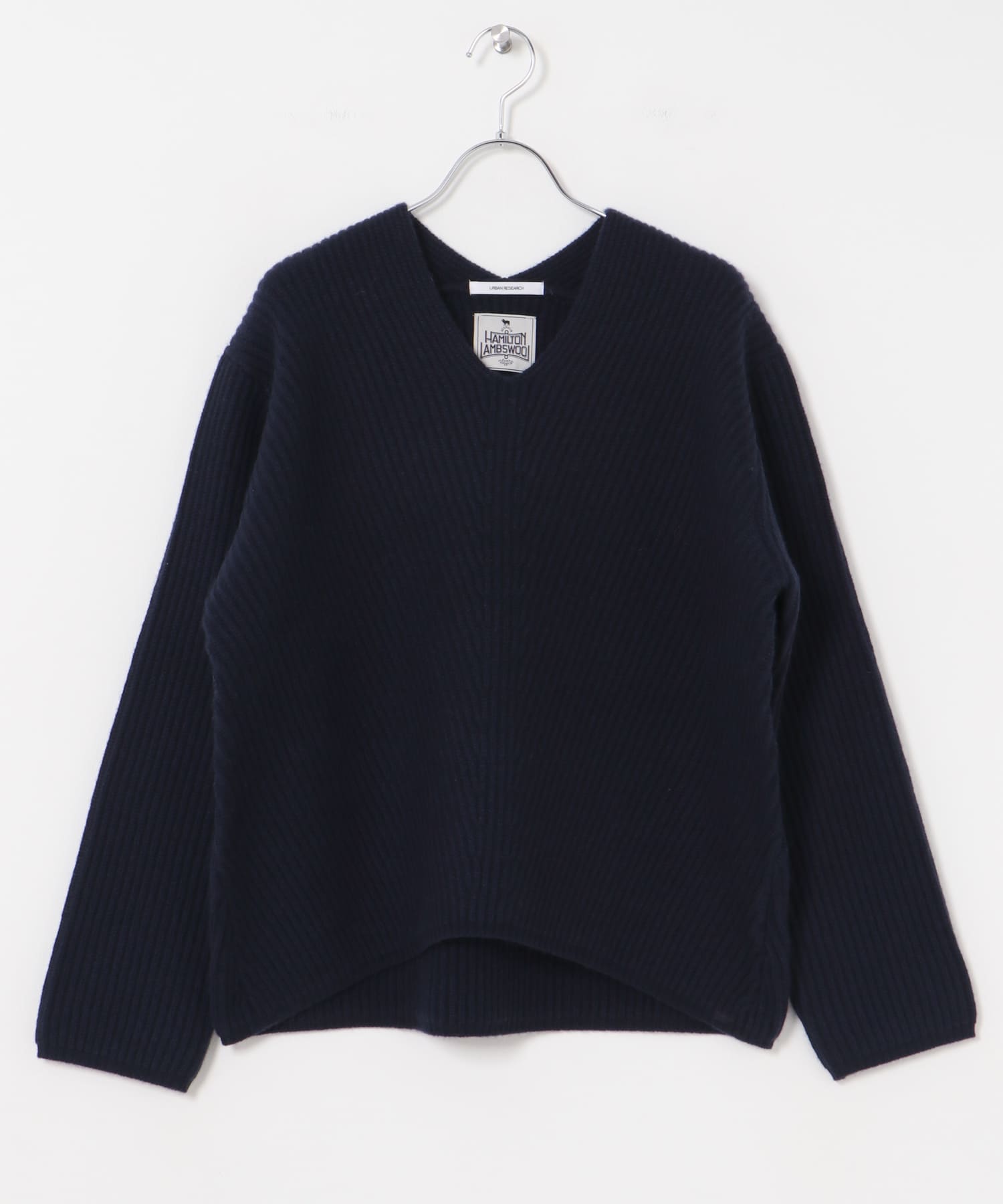 HAMILTON WOOL 畦Vネックニット NAVY FREE