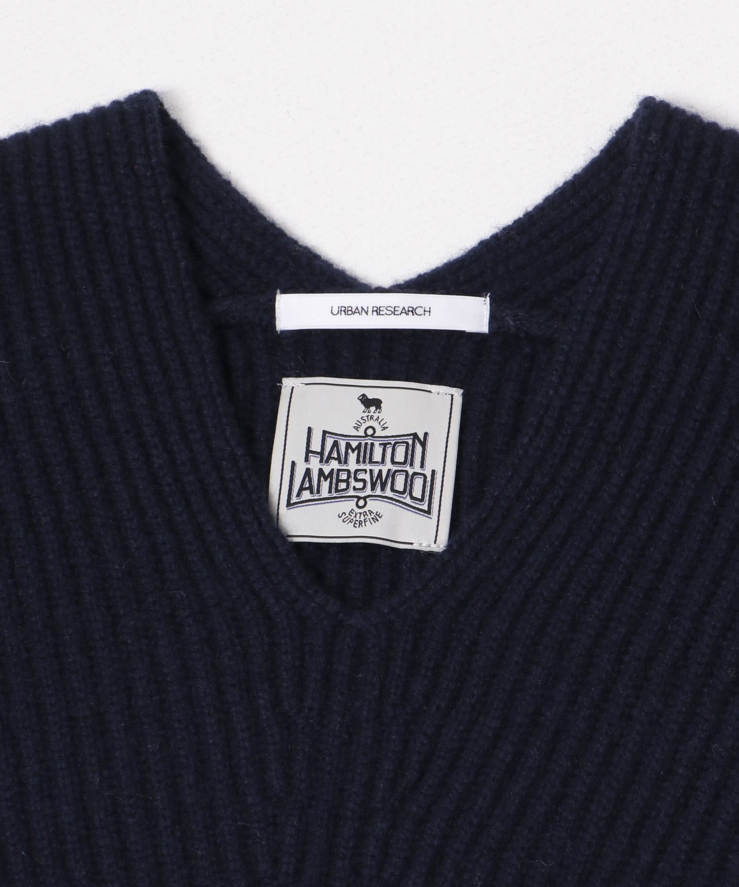 HAMILTON WOOL 畦Vネックニット NAVY FREE