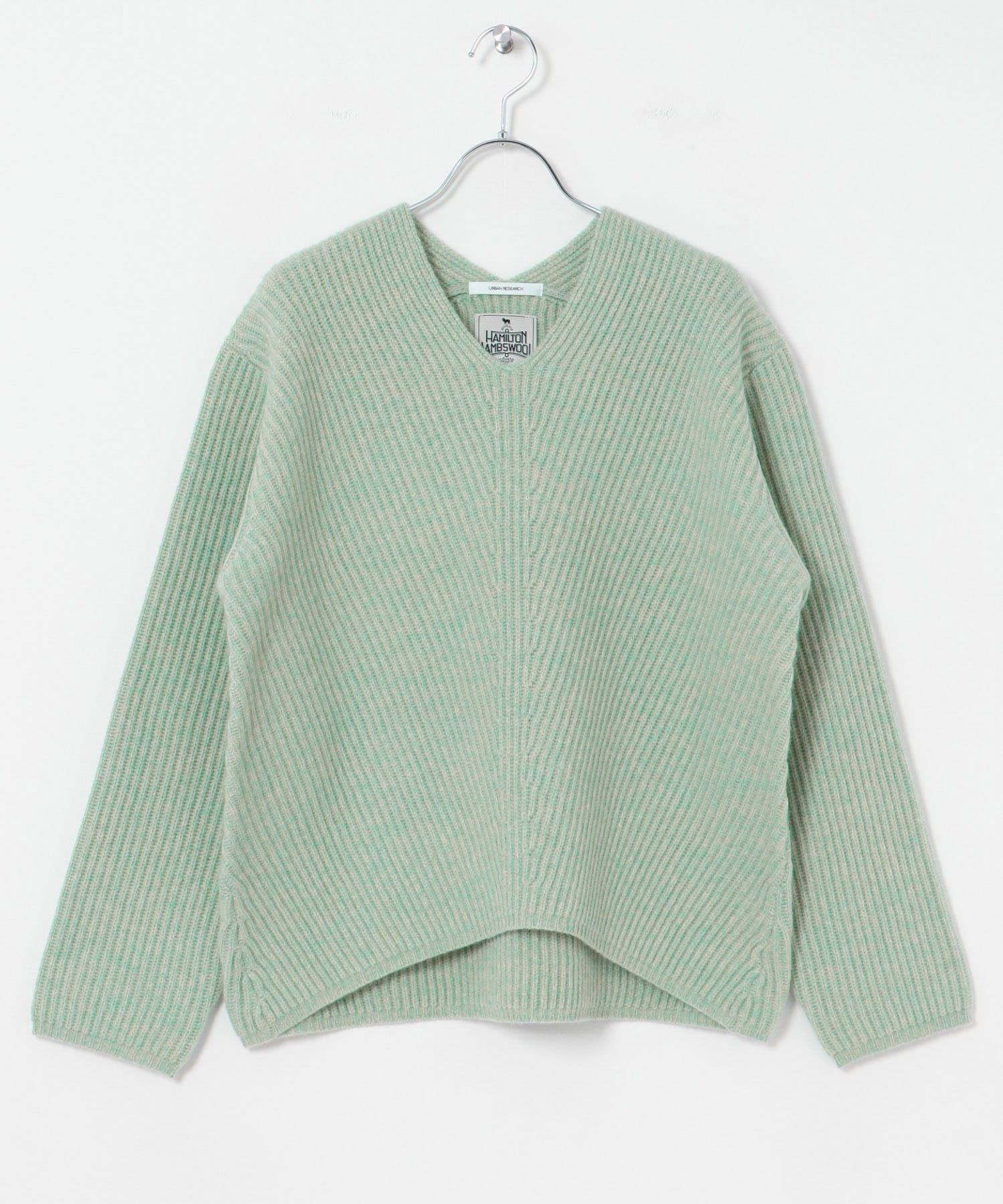HAMILTON WOOL 畦Vネックニット SAX FREE
