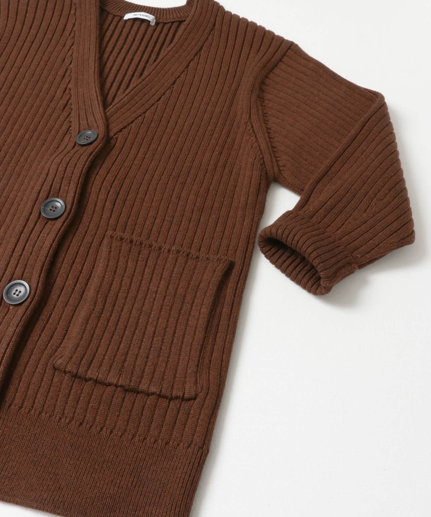 ウールワイドリブVネックカーディガン BROWN FREE
