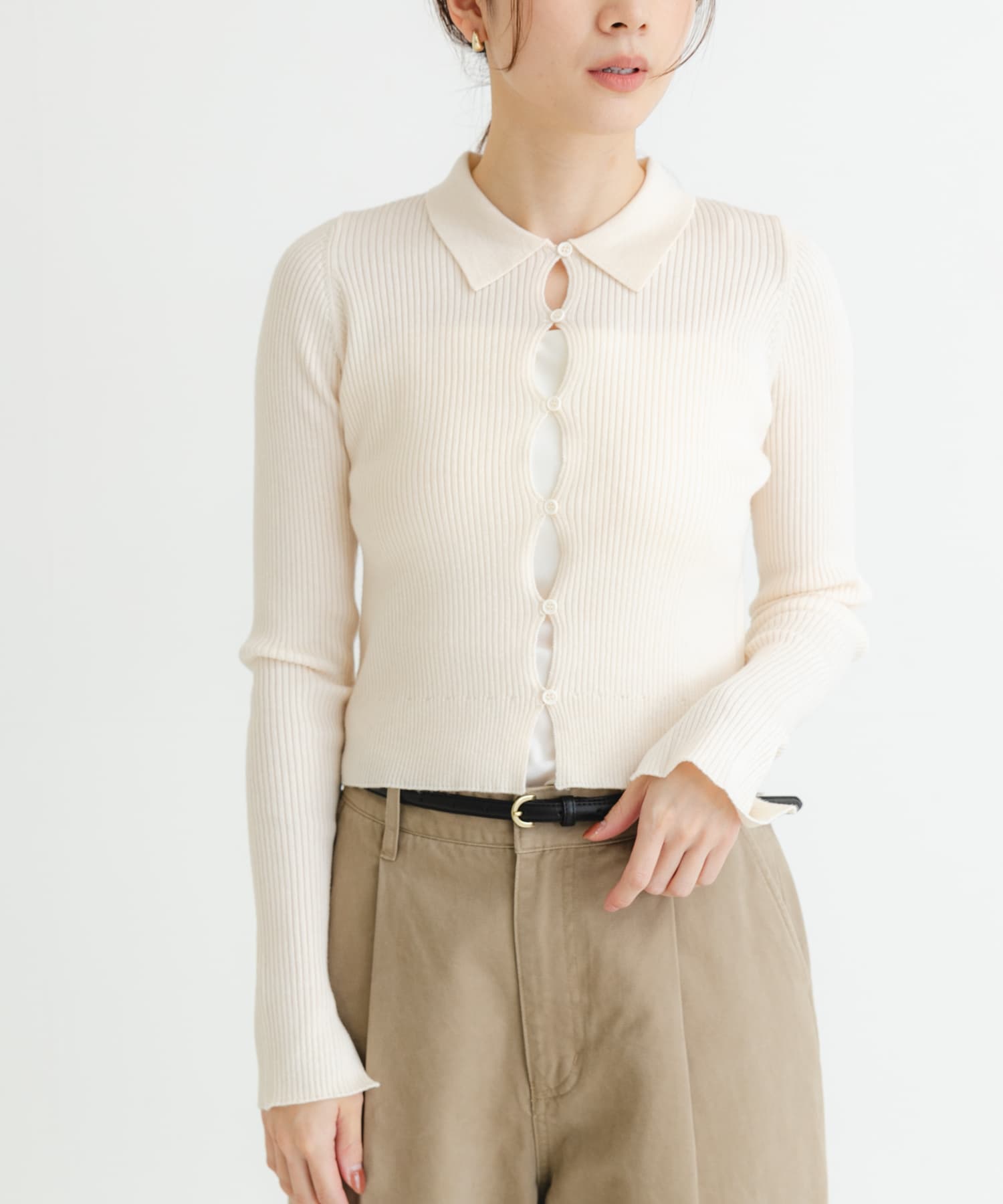 シャツカラーリブニットカーディガン