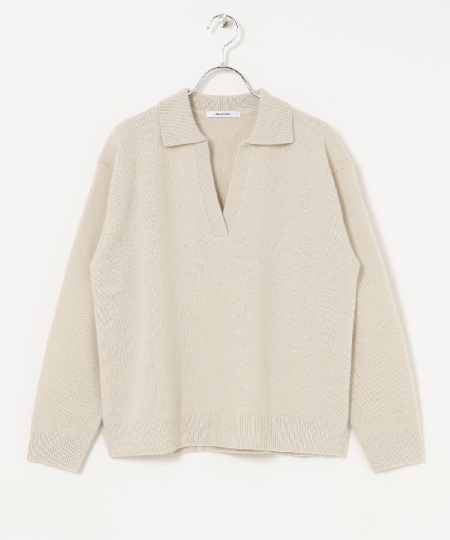 カシミヤ混強縮キーネックニットプルオーバー OFF BEIGE FREE