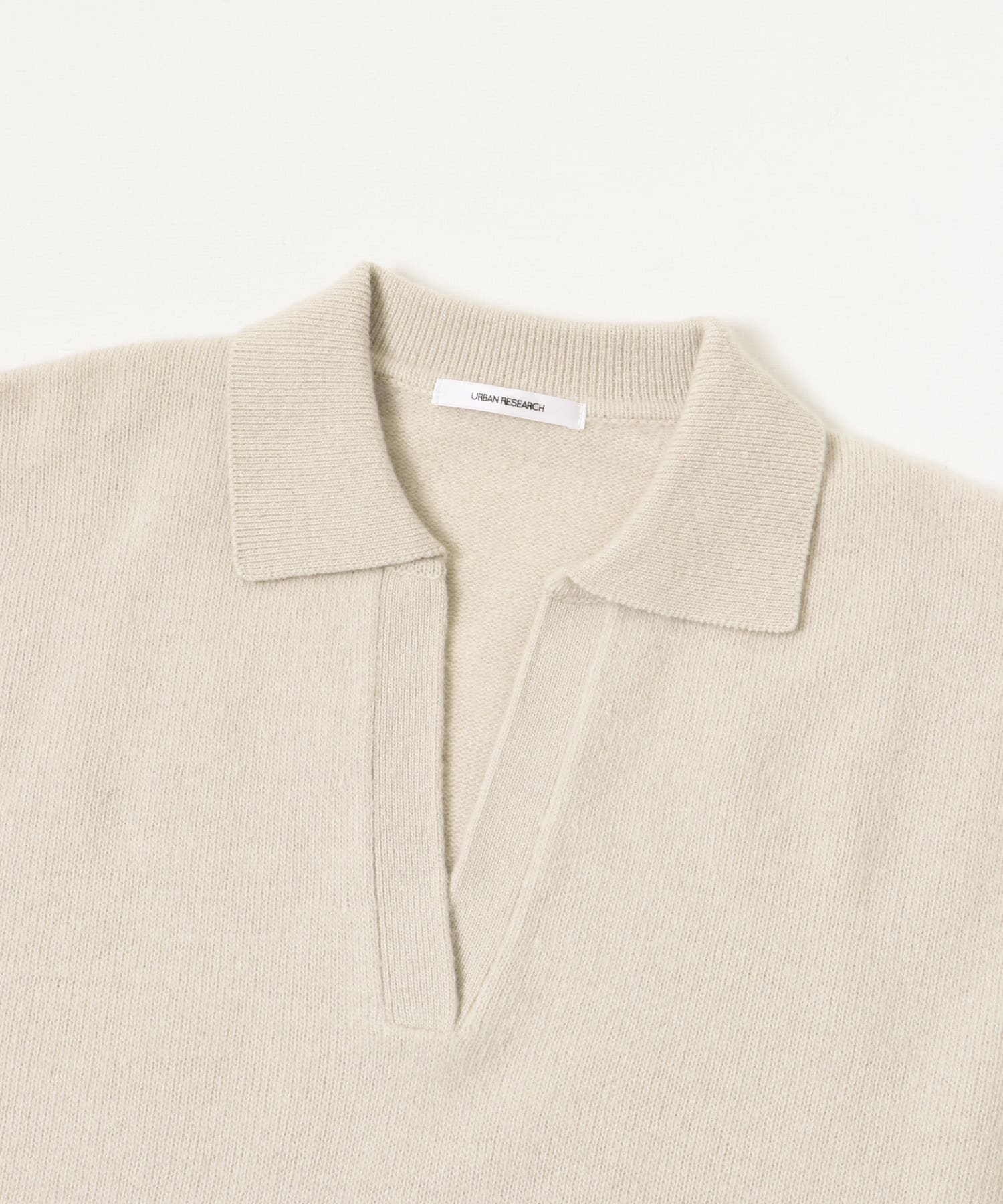 カシミヤ混強縮キーネックニットプルオーバー OFF BEIGE FREE