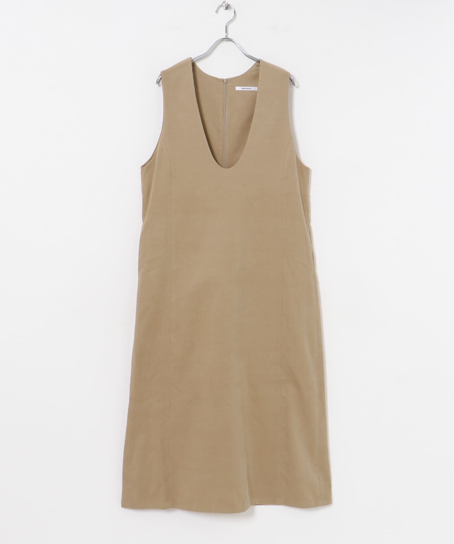 Uネックコーデュロイジャンパーワンピース BEIGE FREE