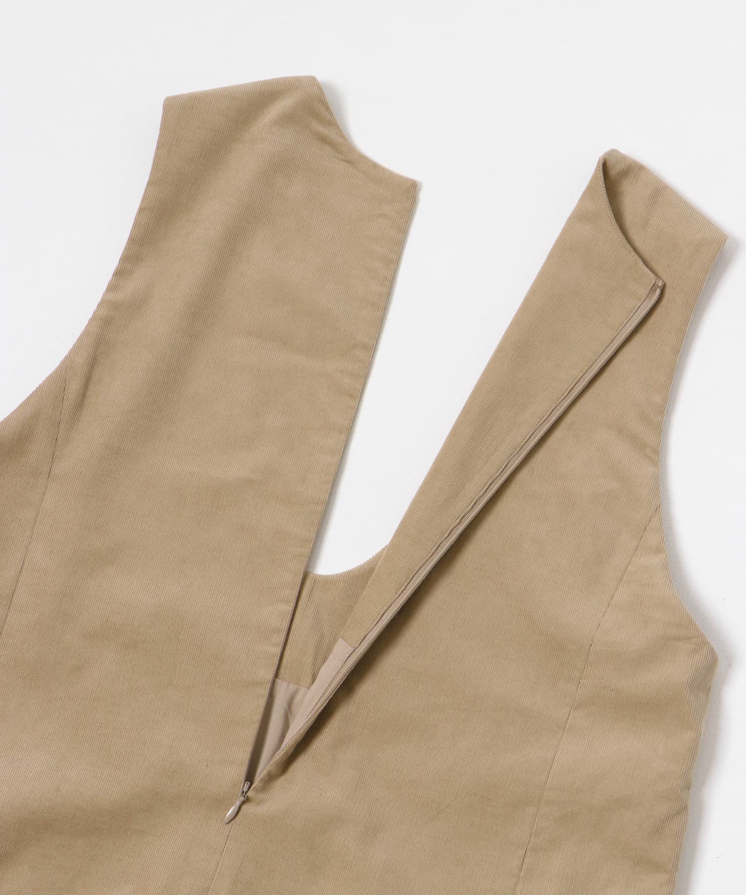 Uネックコーデュロイジャンパーワンピース BEIGE FREE